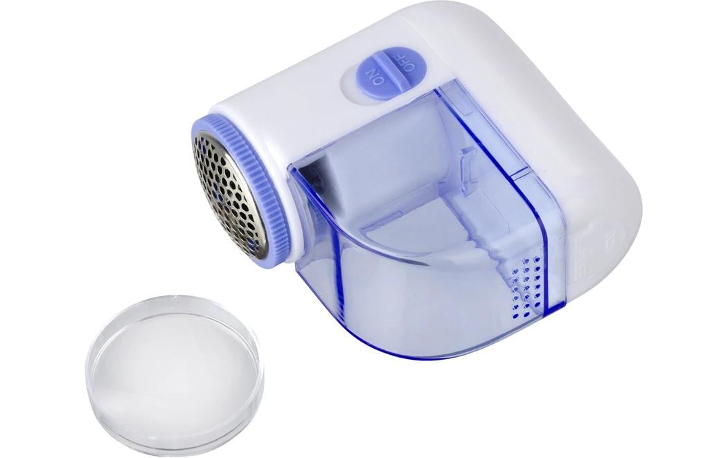 WENKO Mini Fusselrasierer – Kunststoff, Edelstahlmesser – Blau/Weiss – 7,5 × 4,0 × 7,5 cm