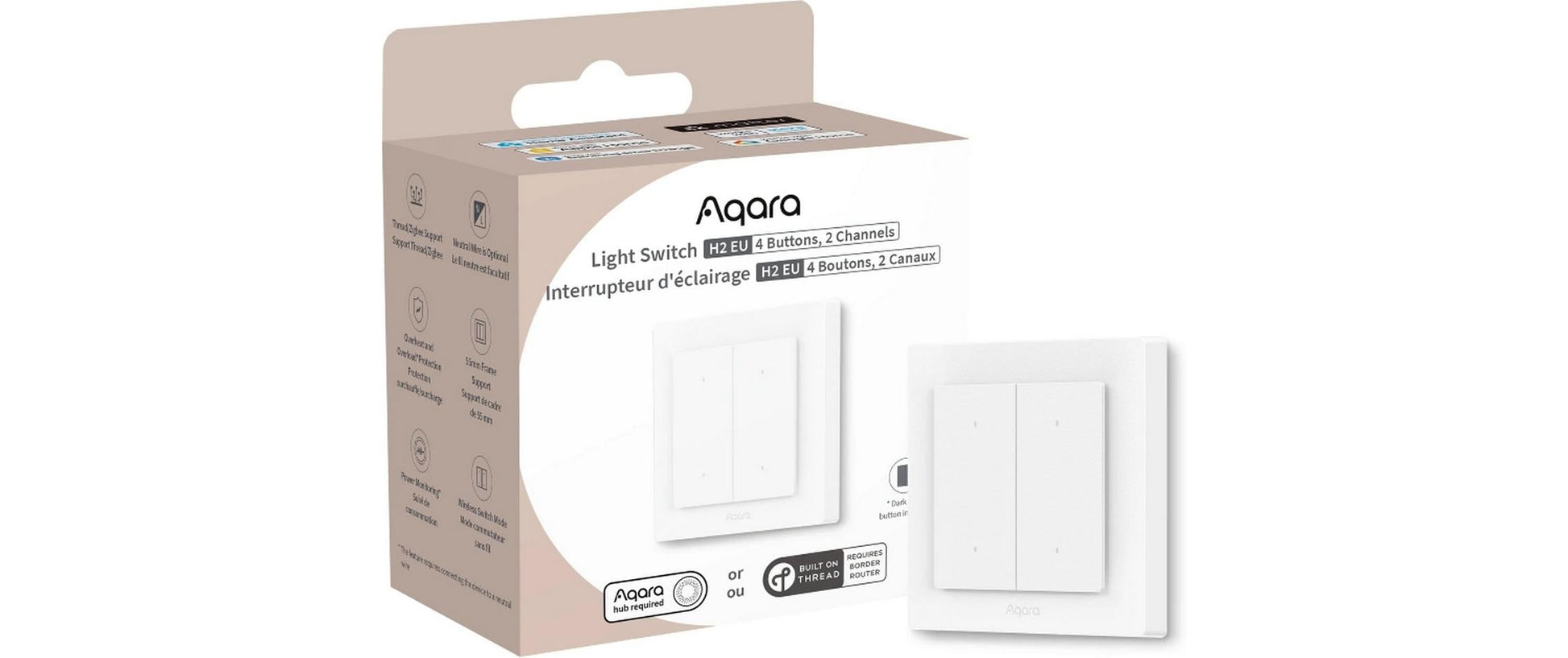 Aqara H2 – Smart-Taster – Bluetooth, WLAN, 2 Kanäle – für Matter, Zigbee 3.0, Thread