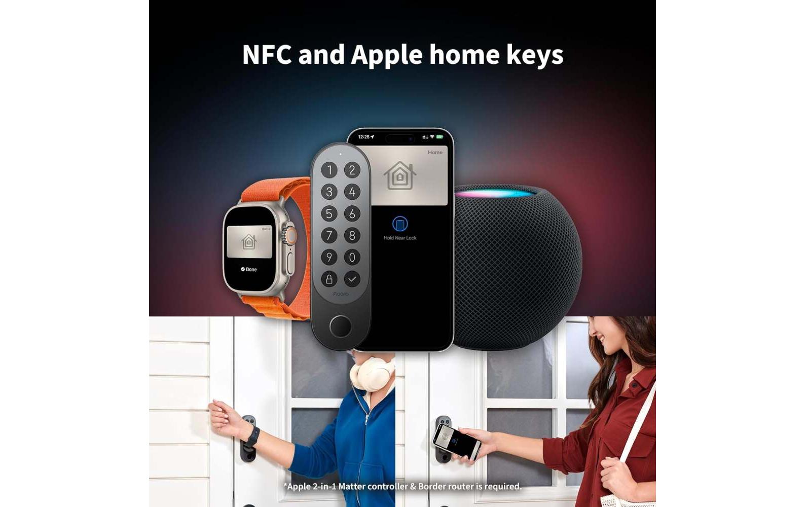 Aqara U200 Smart-Türschloss – BT, Code, Schlüssel, RFID, Fernbedienung, Akku, IPX5, Schwarz