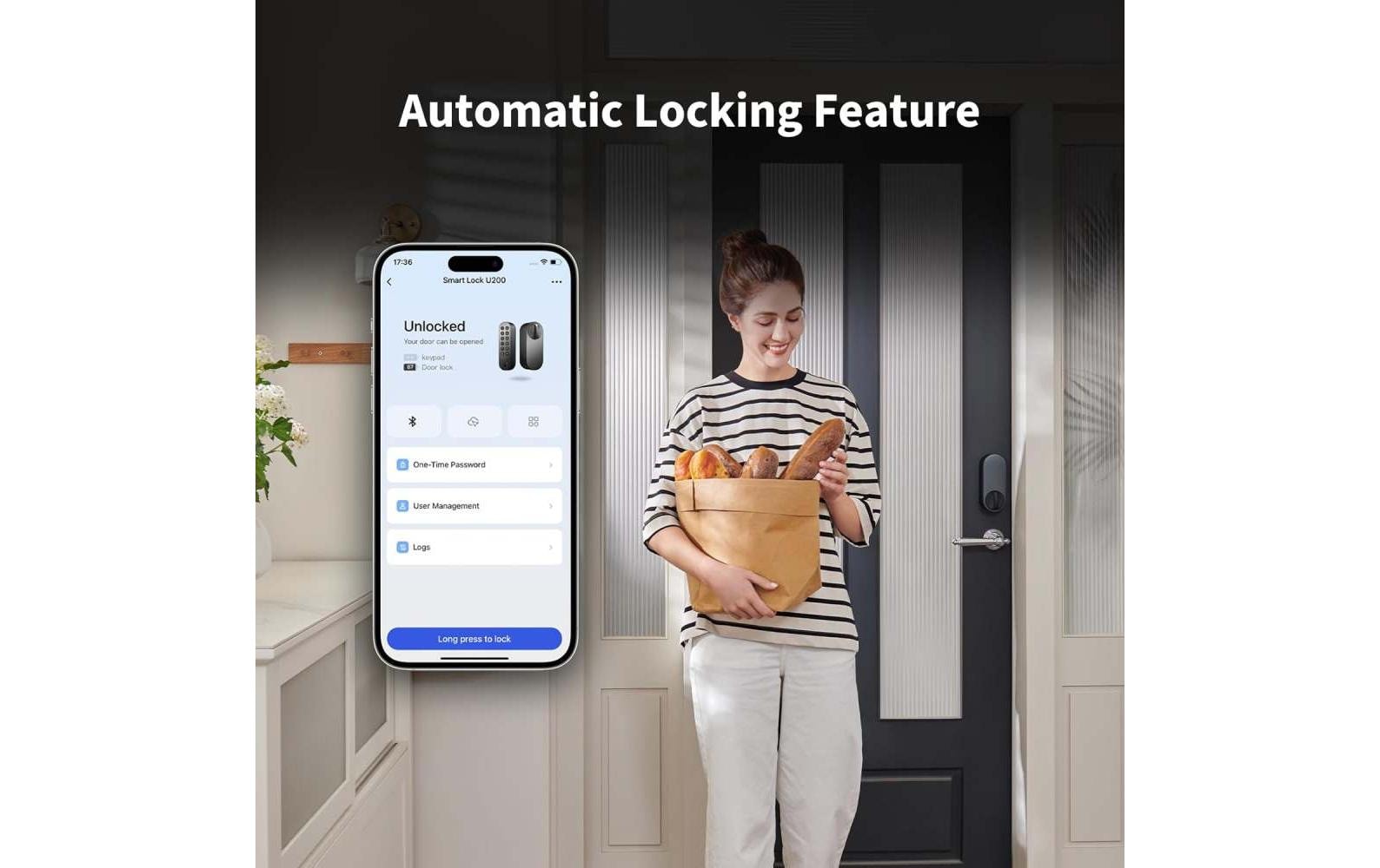 Aqara U200 Smart-Türschloss – BT, Code, Schlüssel, RFID, Fernbedienung, Akku, IPX5, Schwarz