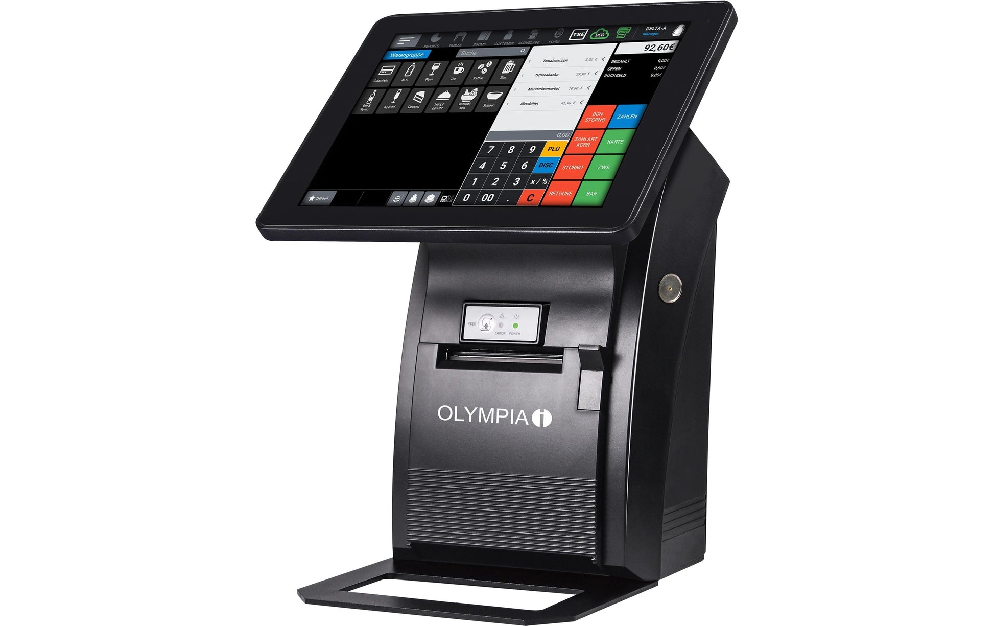 Olympia T210 – Registrierkasse – Thermodruckwerk, CH-Fixadapter, 4 kg, Schwarz