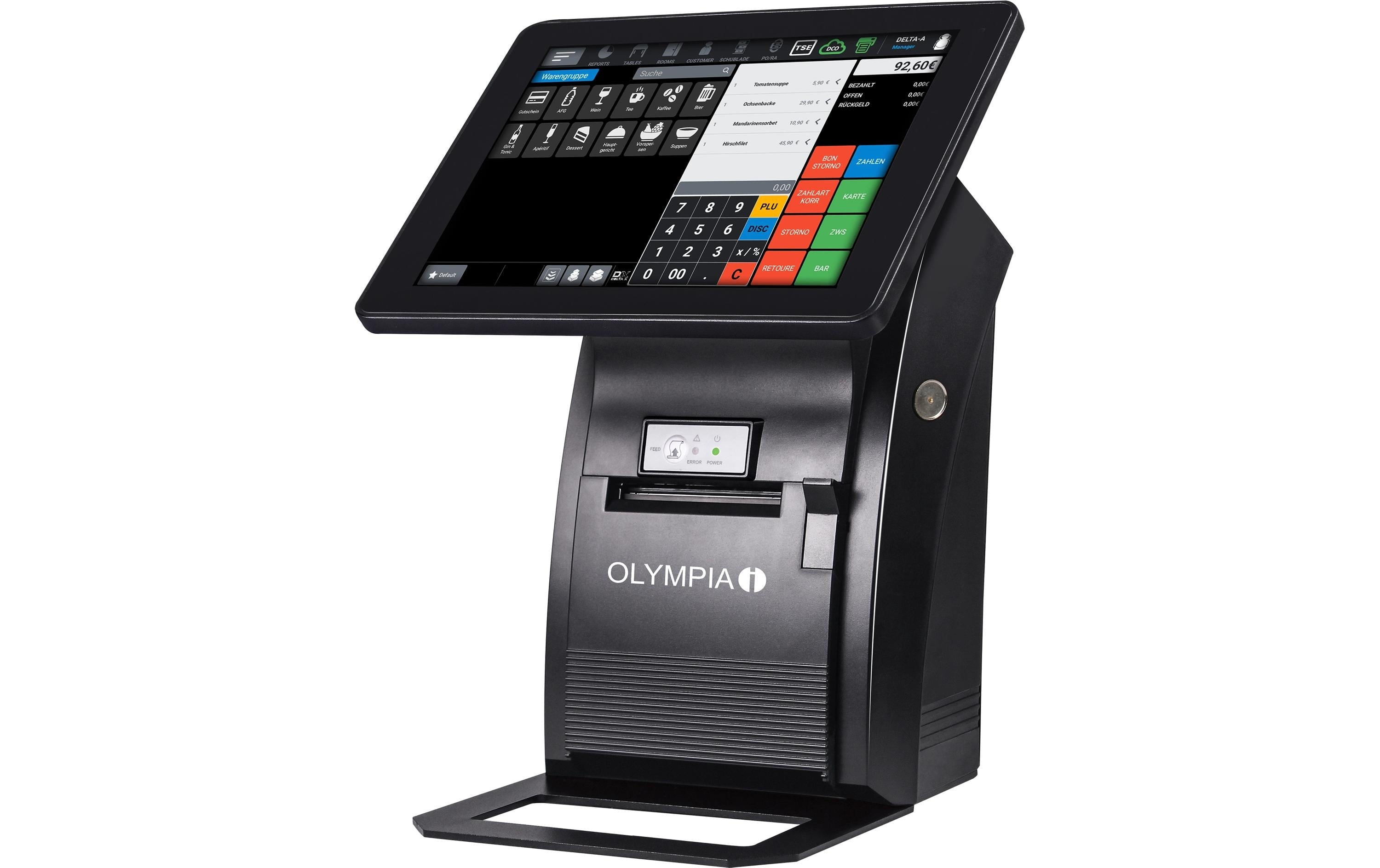 Olympia T210 – Registrierkasse – Thermodruckwerk, CH-Fixadapter, 4 kg, Schwarz
