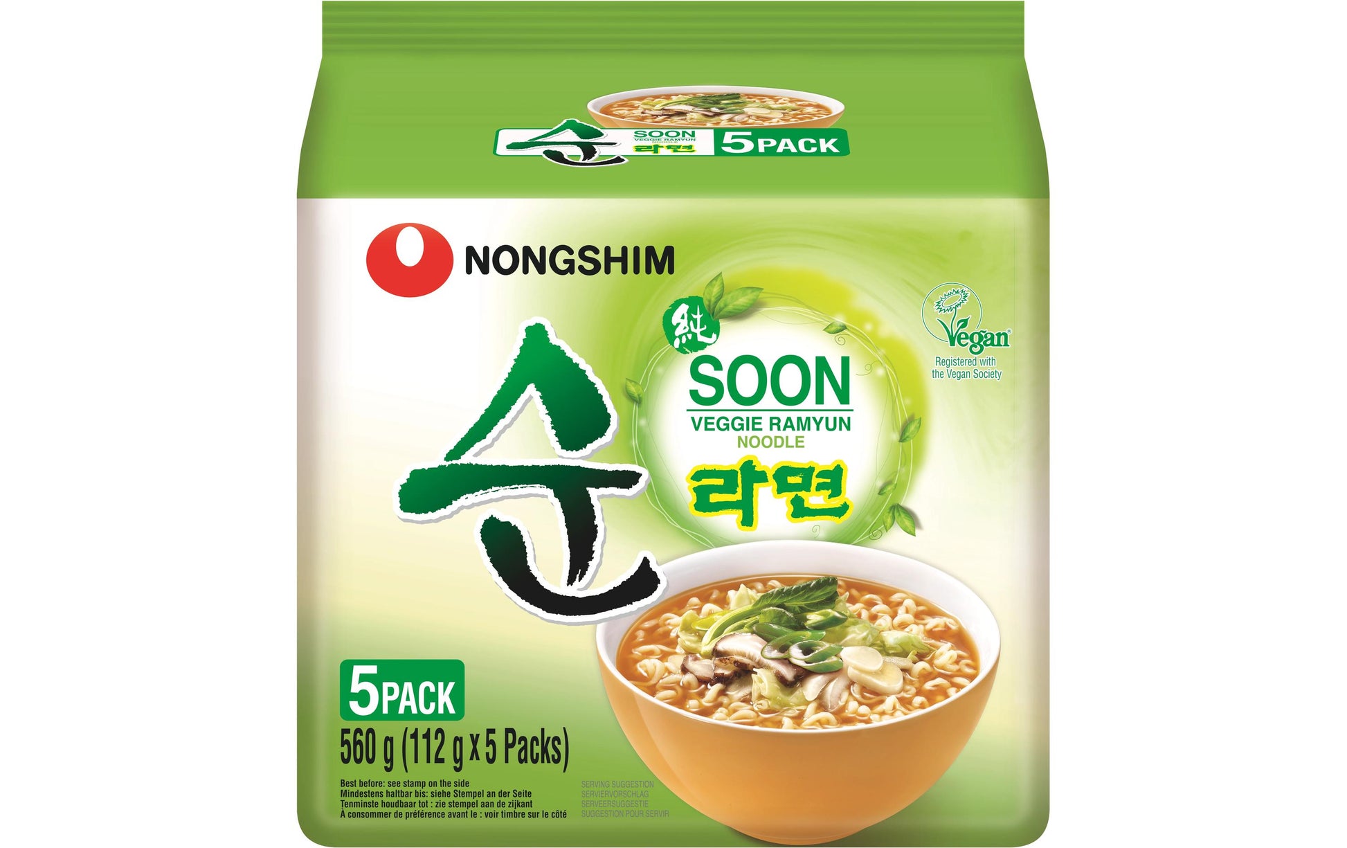 Nongshim Instantnudelsuppe Gemüse, Vegan – 5×112 g