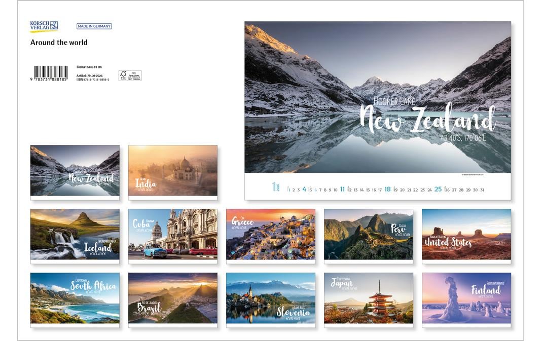 Korsch Verlag Bildkalender Around the World 2026 – 58 × 39 cm