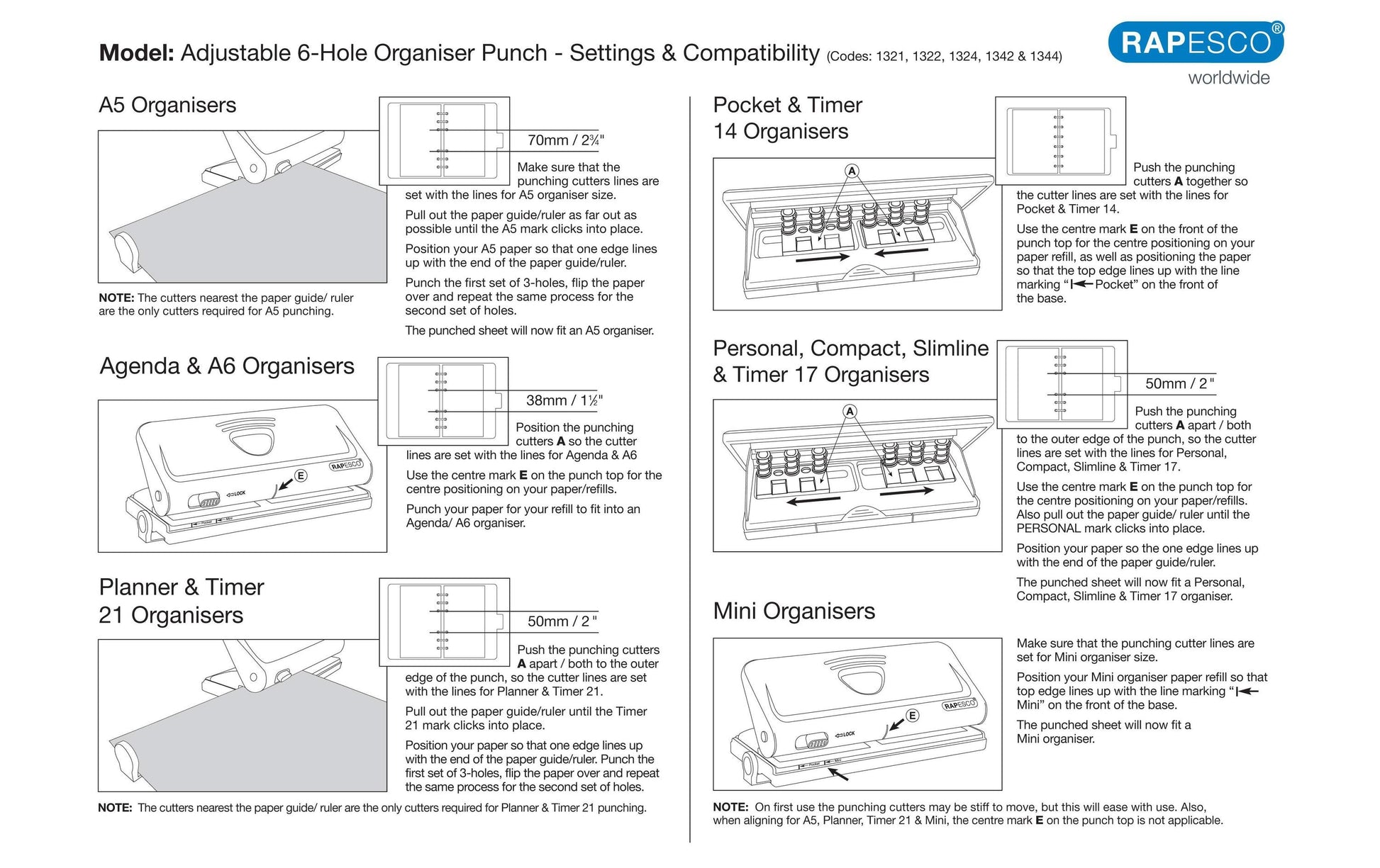 Rapesco Mehrfachlocher 1322 – 6-Loch, 10 Blatt – Rosa