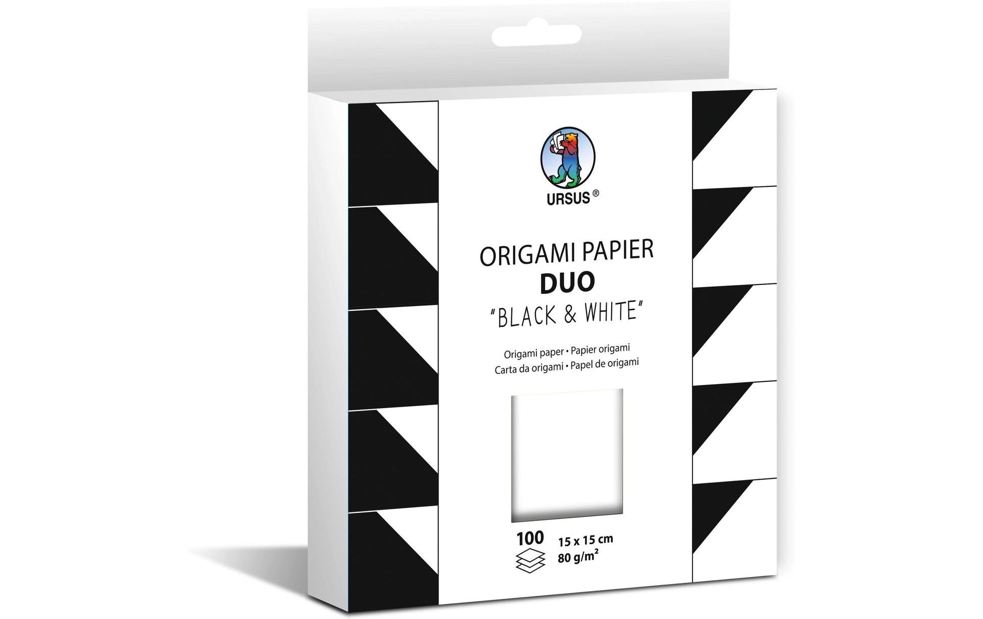 URSUS Origamipapier – 15 × 15 cm, Schwarz/Weiss, 80 g/m² – 100 Blatt