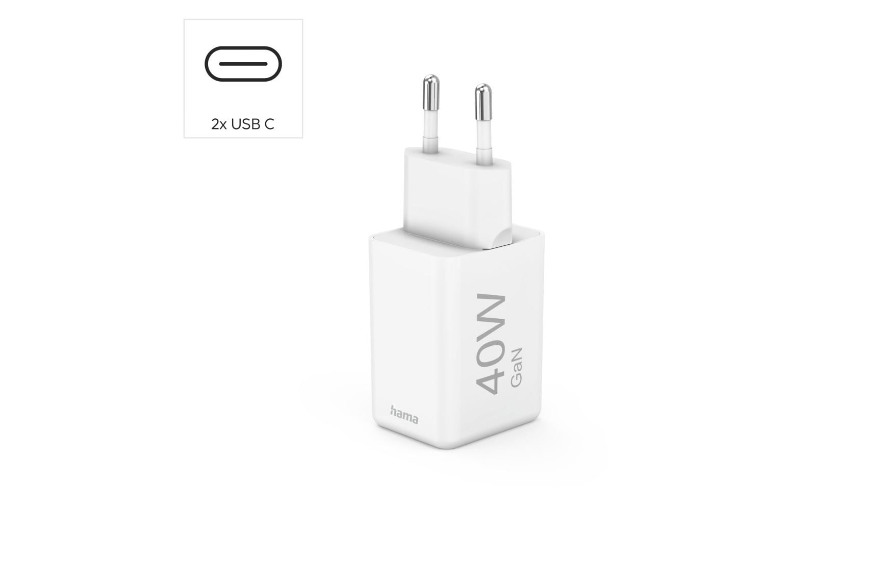 Hama 00201989 USB-Ladegerät 40 W – USB-C×2 – PD, QC 3.0, GaN – Weiss