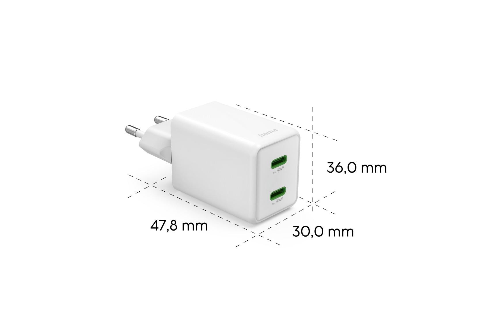 Hama 00201989 USB-Ladegerät 40 W – USB-C×2 – PD, QC 3.0, GaN – Weiss