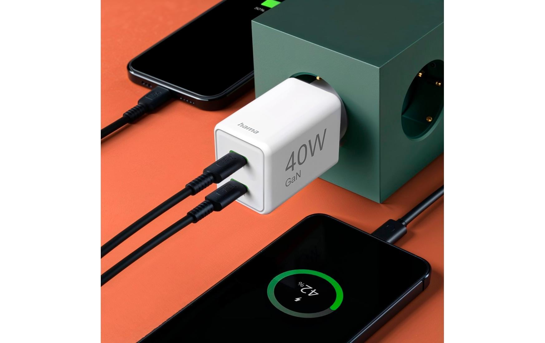Hama 00201989 USB-Ladegerät 40 W – USB-C×2 – PD, QC 3.0, GaN – Weiss