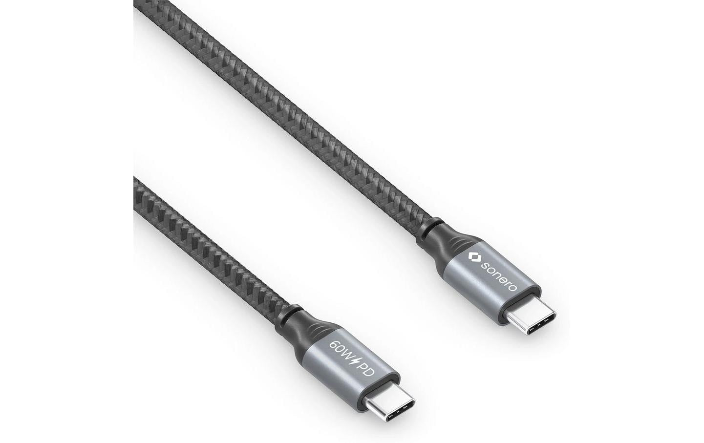 Sonero – USB-C auf USB-C Kabel – USB 2.0 (480 Mbit/s) – 1,5 m – PD 60 W – Baumwolle, Schwarz/Grau