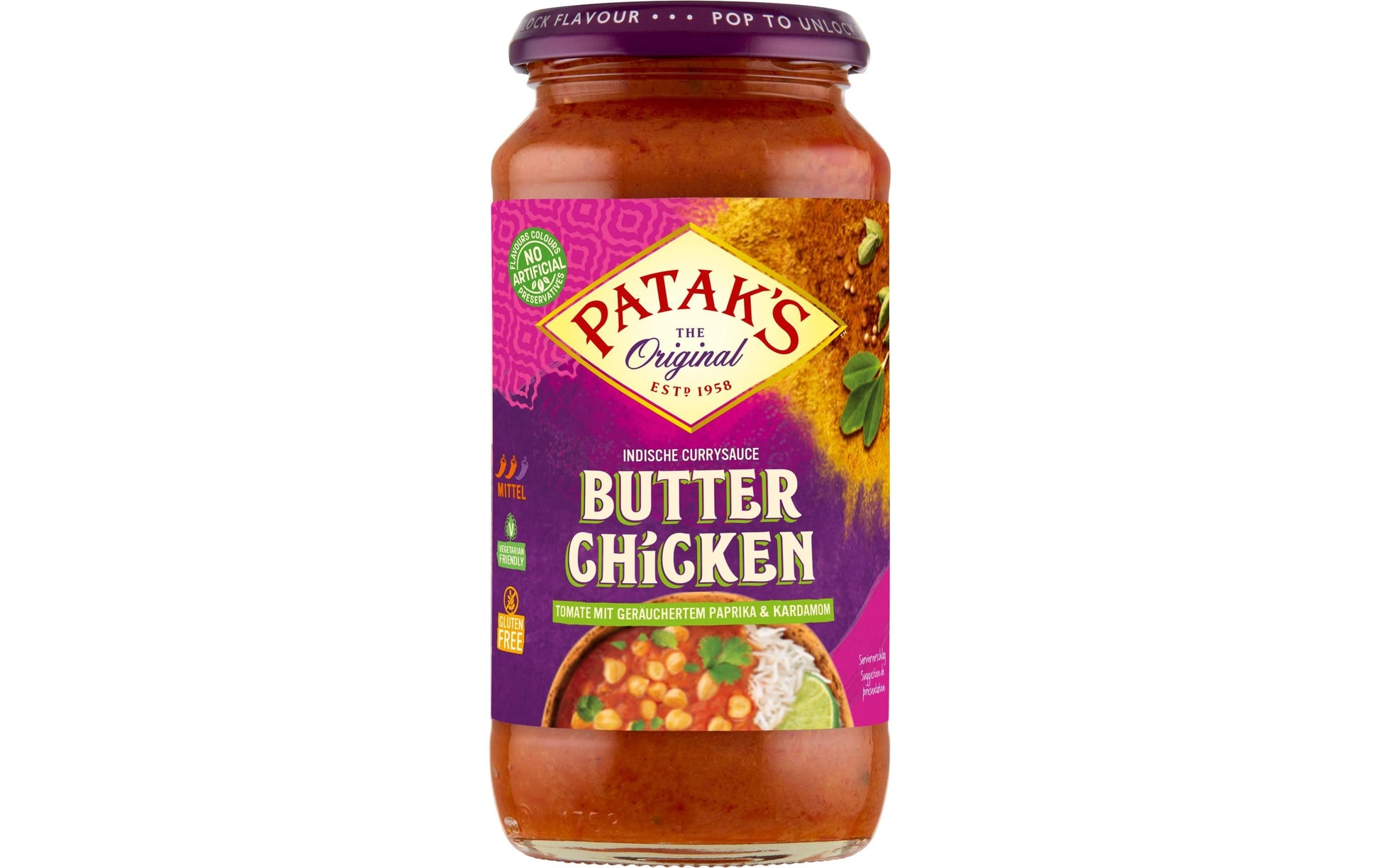 Pataks Currysauce Butter Chicken, glutenfrei – 450 g