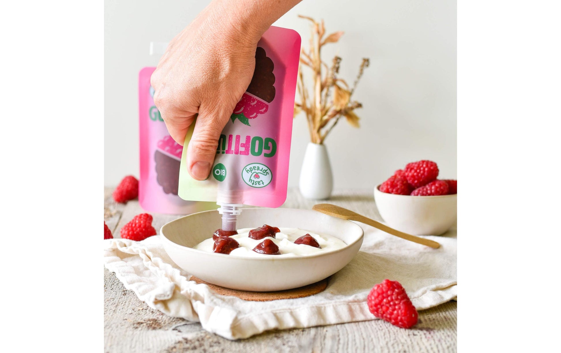 Gofitüre Himbeeraufstrich mit Rhabarber – Bio – 120 g