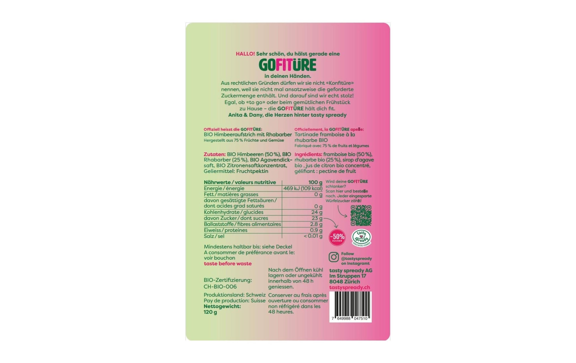 Gofitüre Himbeeraufstrich mit Rhabarber – Bio – 120 g