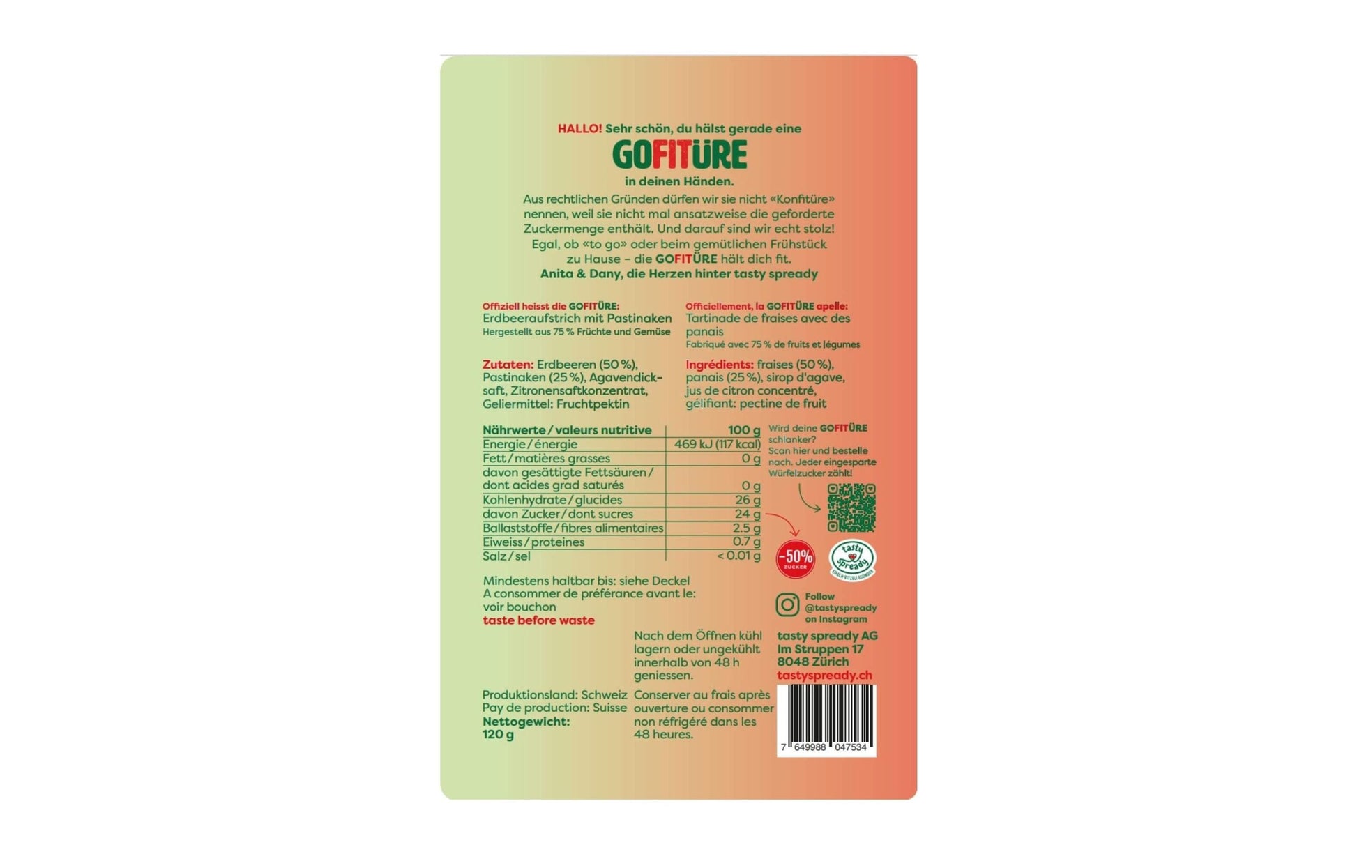 GOFITÜRE Aufstrich Erdbeere mit Pastinaken, Bio – 120 g
