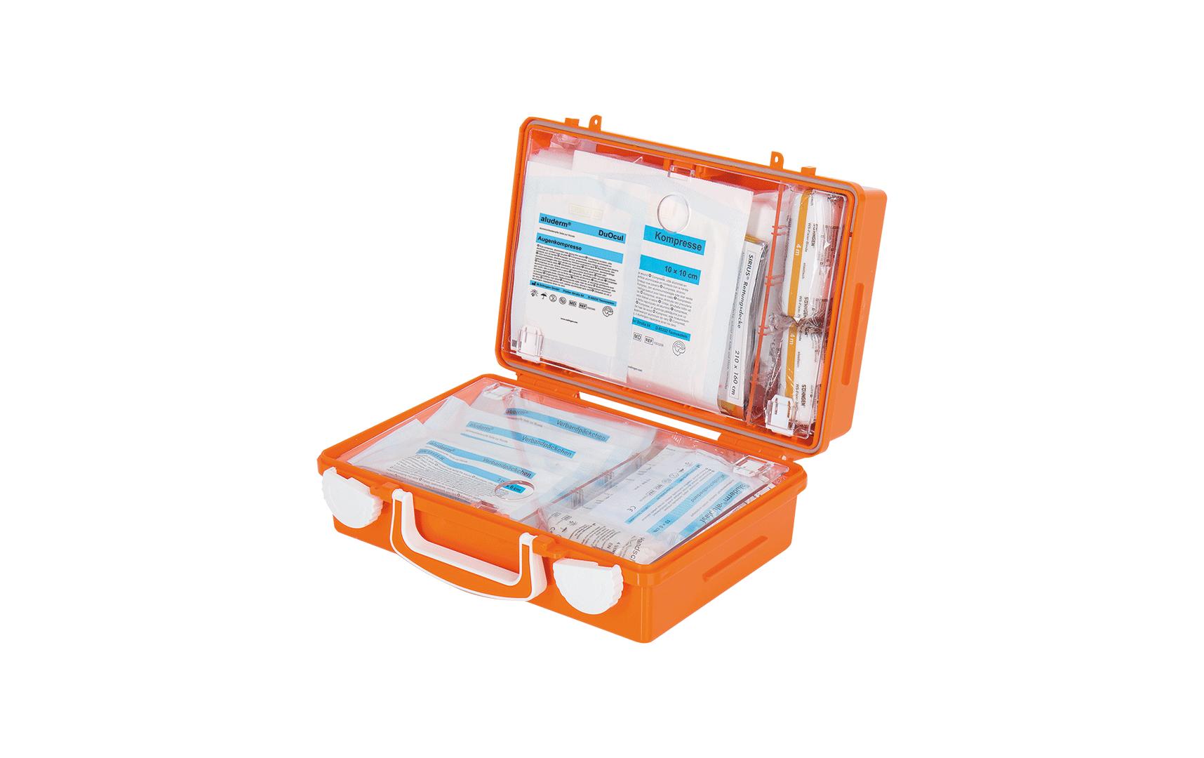 Söhngen Erste-Hilfe-Koffer QUICK-CD – orange, 170 × 260 × 110 mm