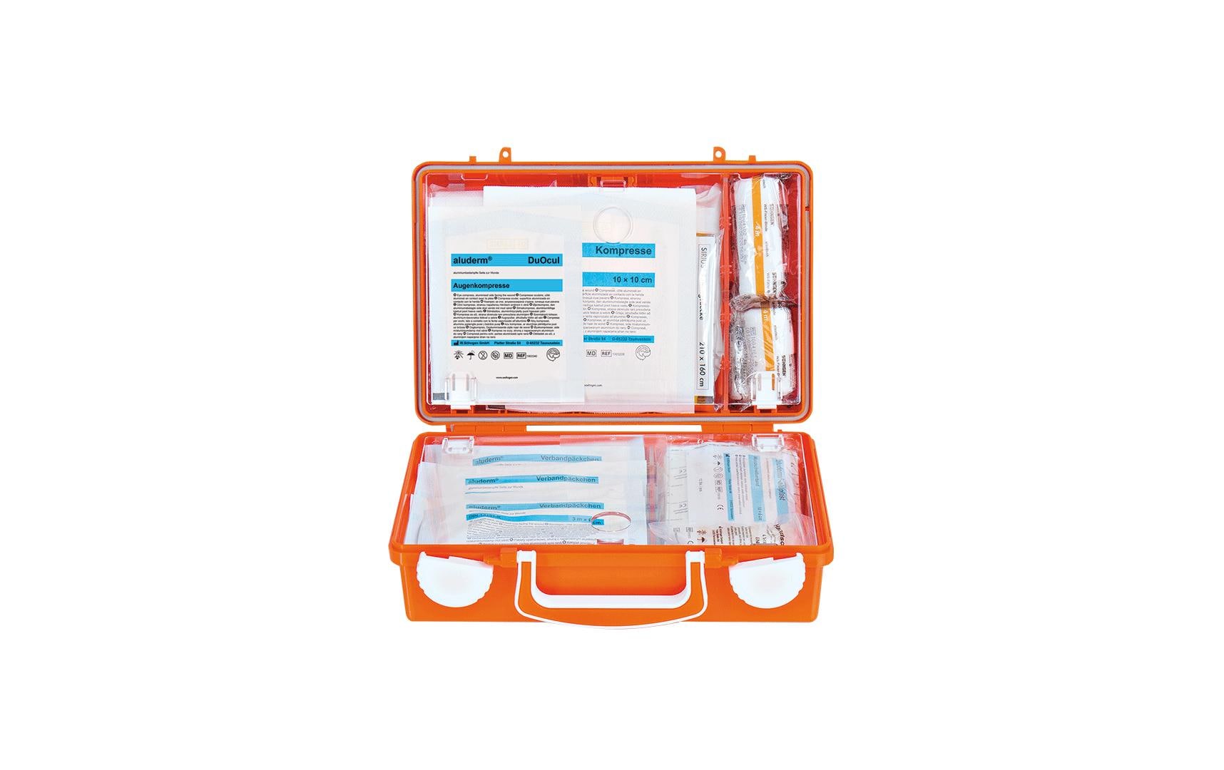 Söhngen Erste-Hilfe-Koffer QUICK-CD – orange, 170 × 260 × 110 mm