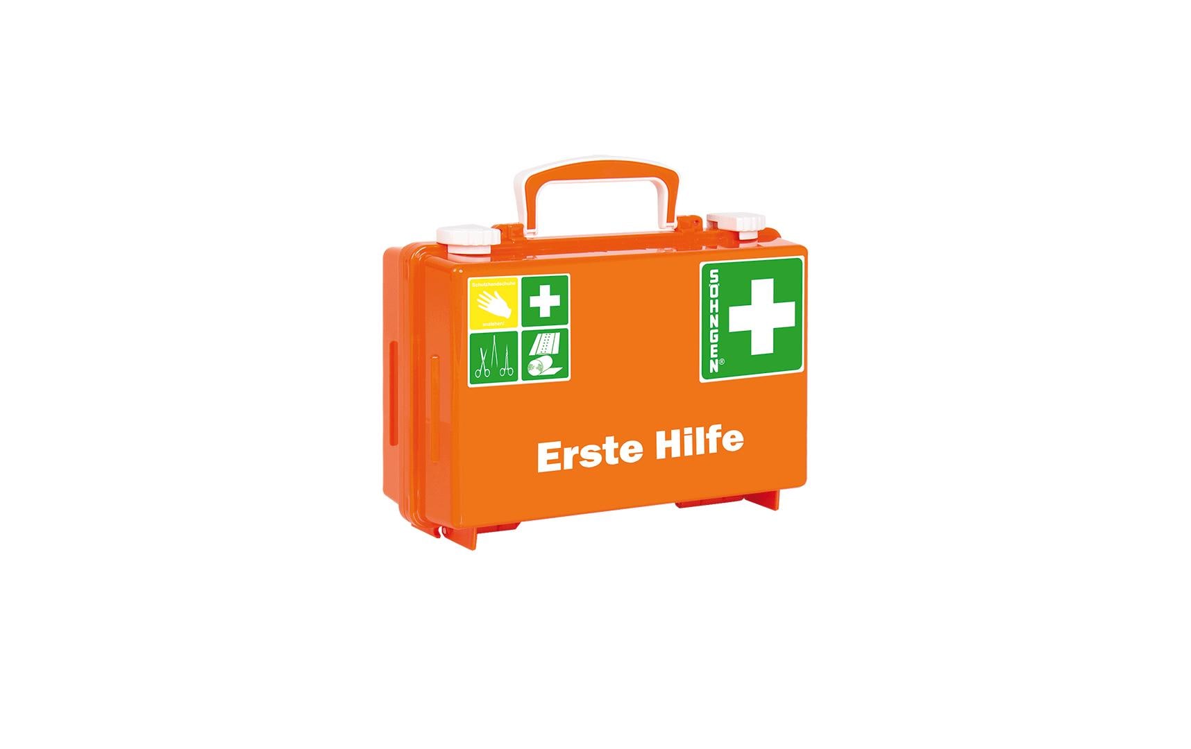 Söhngen Erste-Hilfe-Koffer QUICK-CD – orange, 170 × 260 × 110 mm