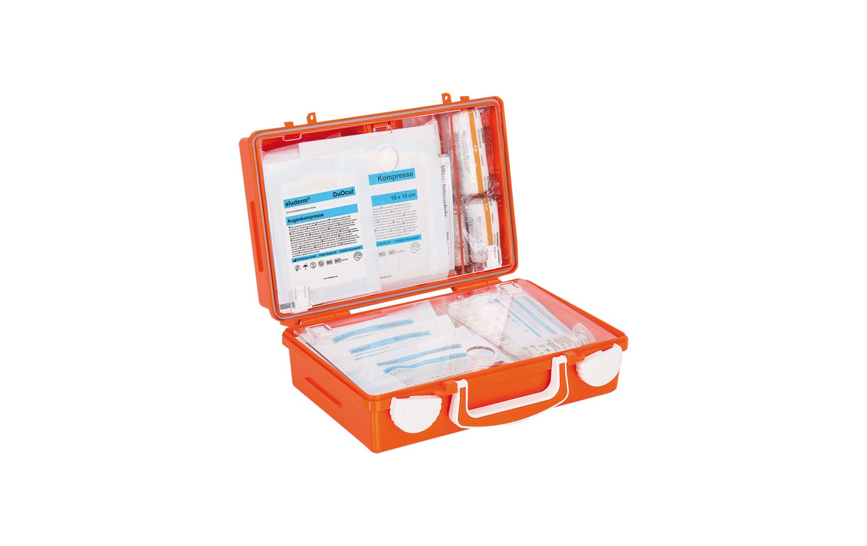 Söhngen Erste-Hilfe-Koffer QUICK-CD – orange, 170 × 260 × 110 mm