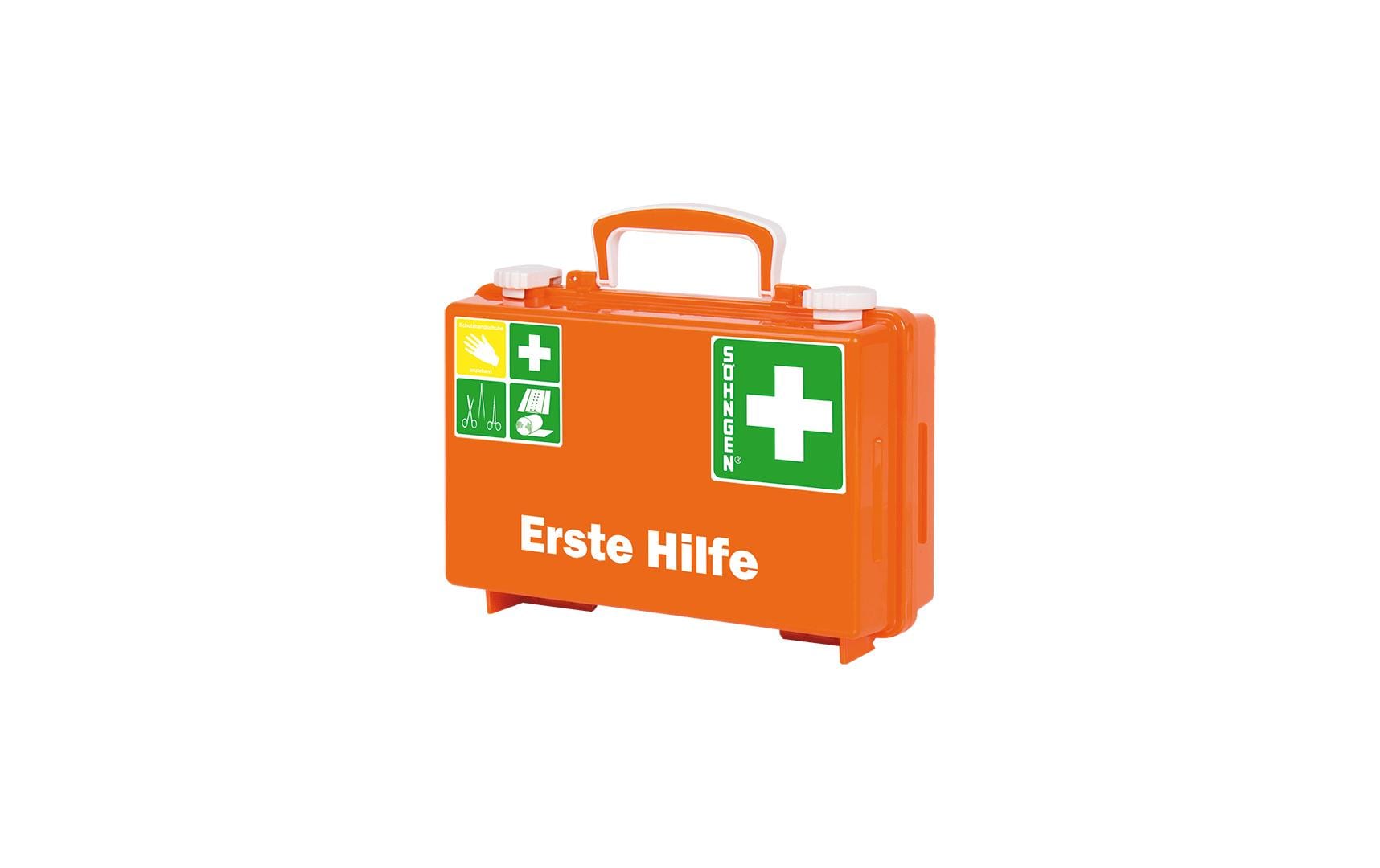 Söhngen Erste-Hilfe-Koffer QUICK-CD – orange, 170 × 260 × 110 mm