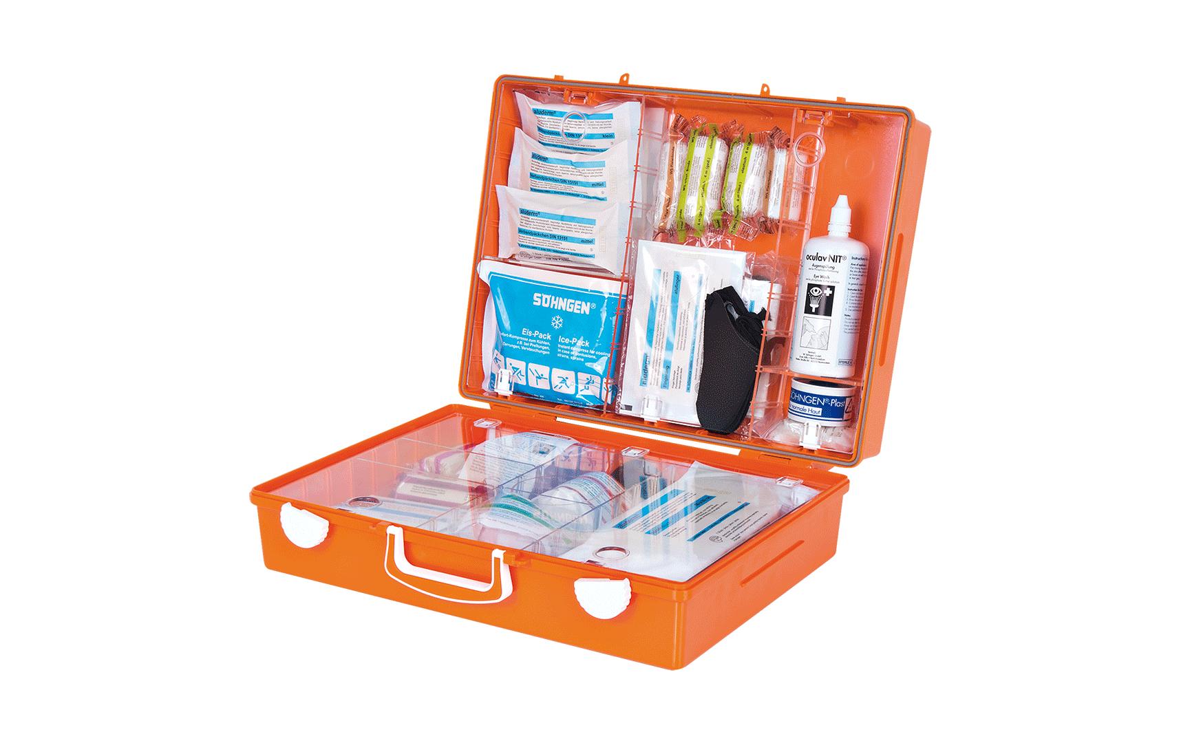 Söhngen Erste-Hilfe-Koffer SPEZIAL MT-CD – DIN 13157, für Werkstatt, Orange