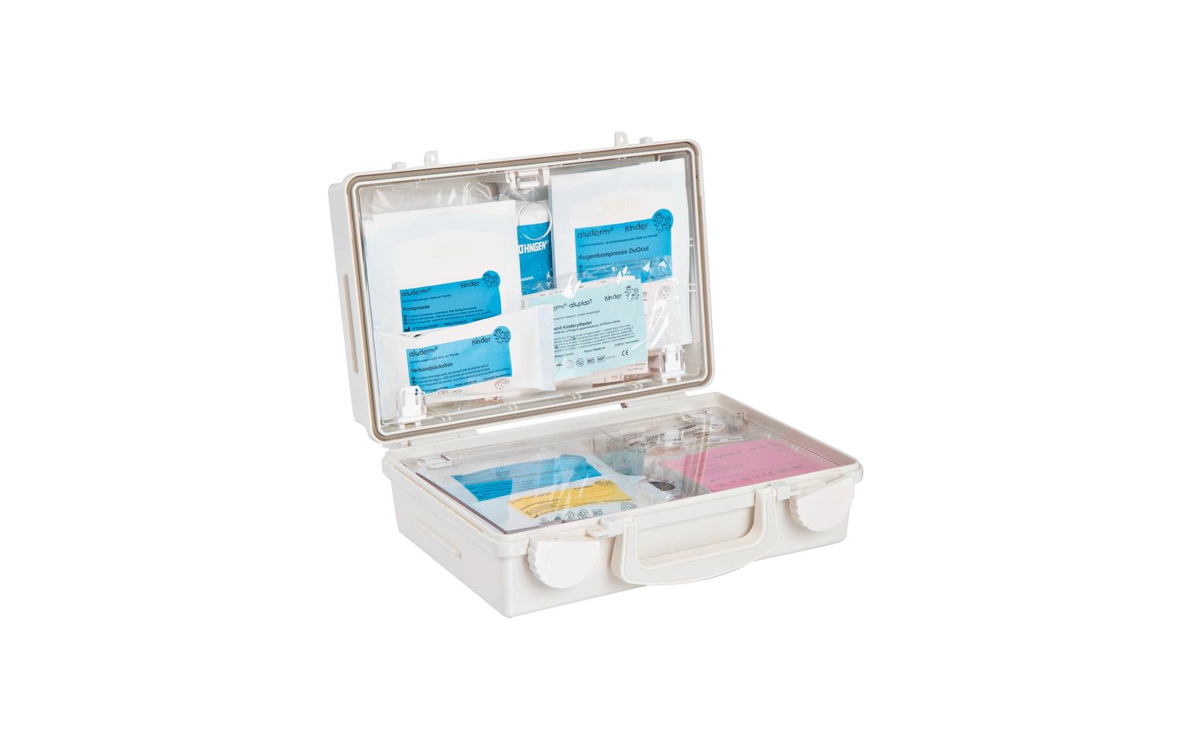 Söhngen Erste-Hilfe-Koffer QUICK – für Kindergarten, weiss, 170 × 260 × 110 mm