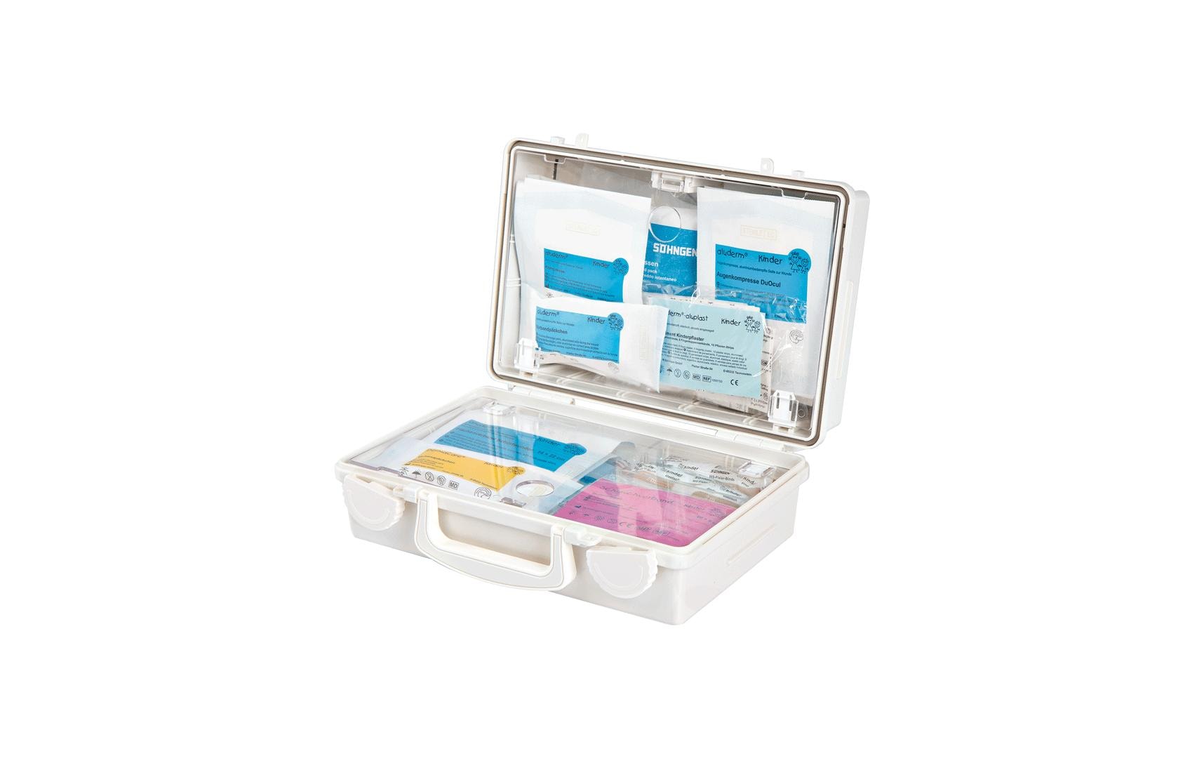 Söhngen Erste-Hilfe-Koffer QUICK – für Kindergarten, weiss, 170 × 260 × 110 mm