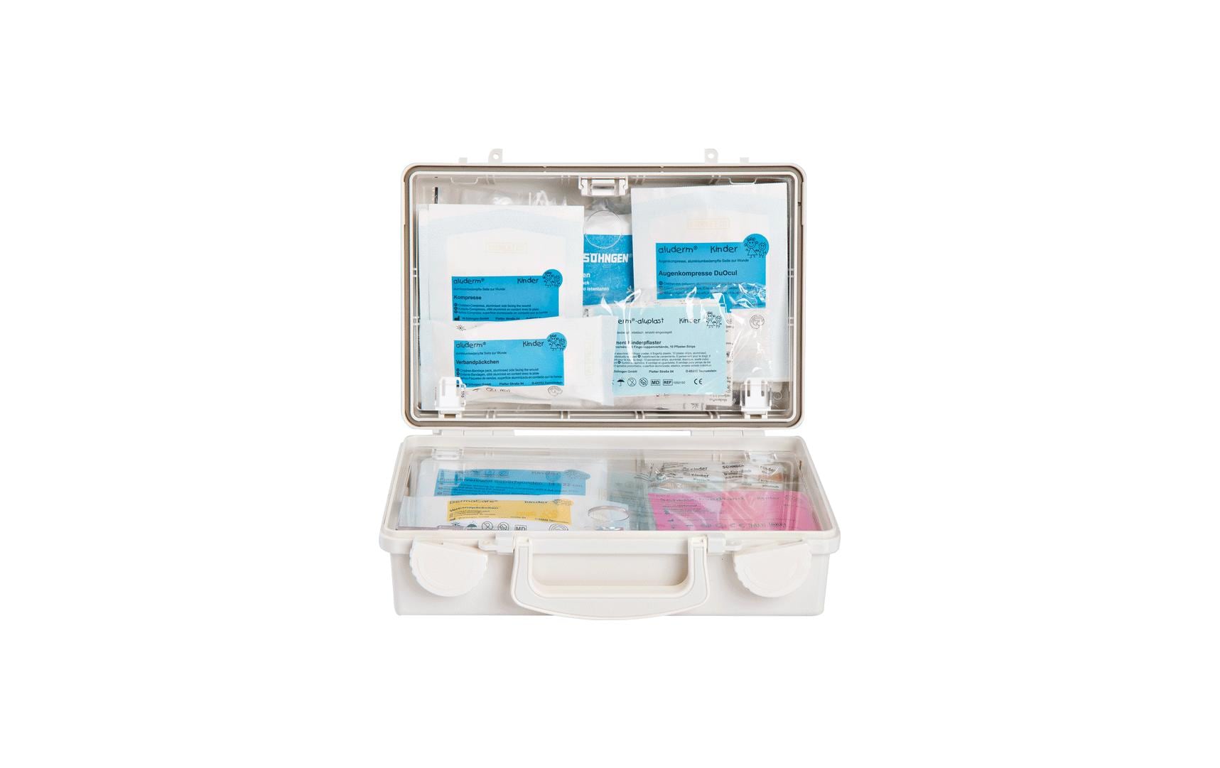 Söhngen Erste-Hilfe-Koffer QUICK – für Kindergarten, weiss, 170 × 260 × 110 mm