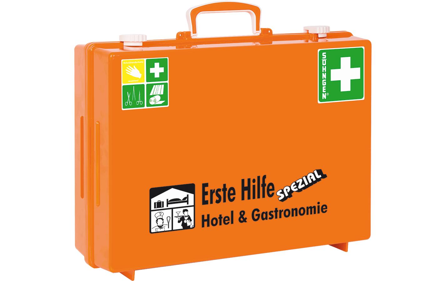 Söhngen Erste-Hilfe-Koffer SPEZIAL MT-CD – DIN 13157, für Hotel & Gastronomie, orange