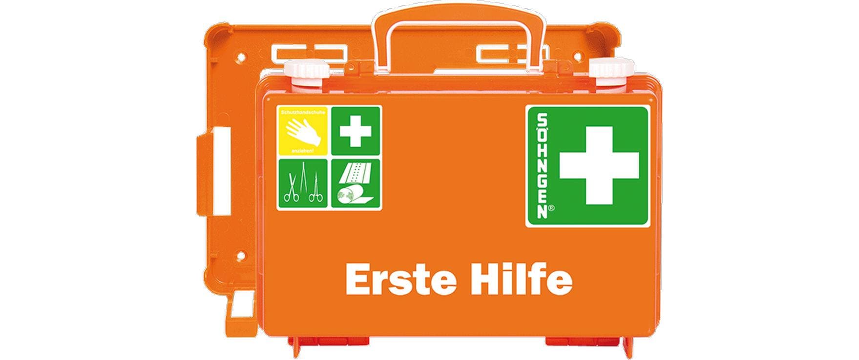 Söhngen Erste-Hilfe-Koffer QUICK-CD – orange, 170 × 260 × 110 mm