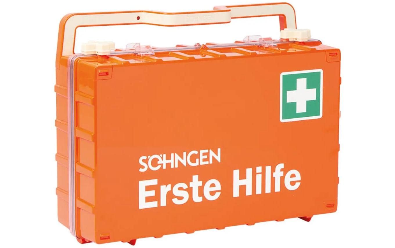 Söhngen Erste-Hilfe-Koffer DYNAMIC-GLOW L – DIN 13169, inkl. Wandhalterung, orange