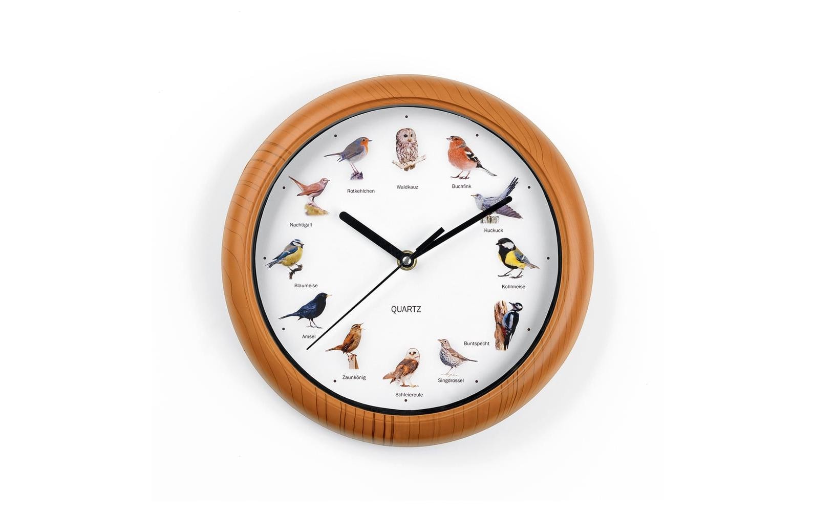 Easymaxx Wanduhr – Analog, mit Vogelstimmen, Ø 25 cm, Braun, Holz
