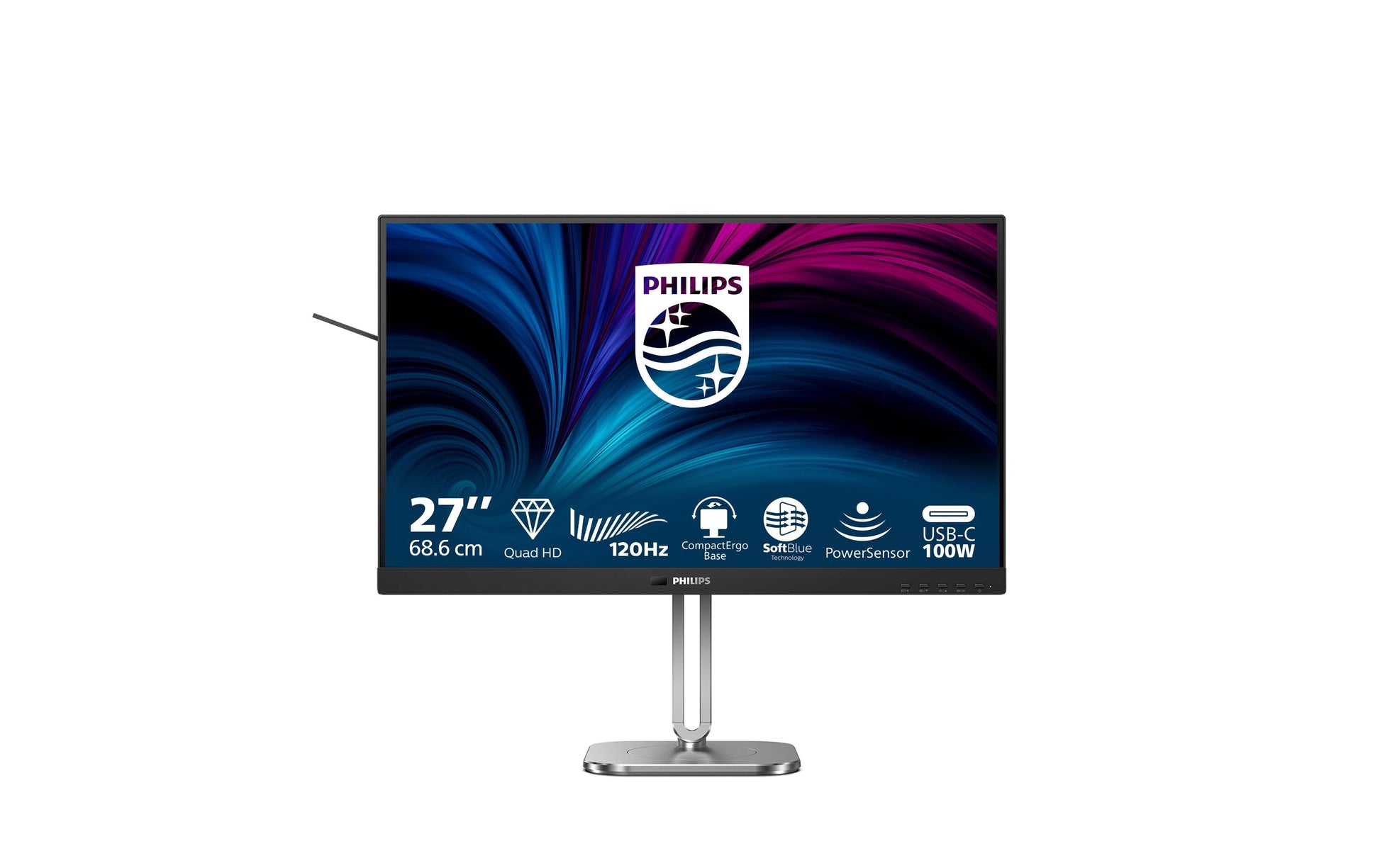 Philips 27B2U4601/00 – Monitor, 27", IPS, 120 Hz, USB-C (PD 100W), Pivot, Lautsprecher, Dunkelgrau