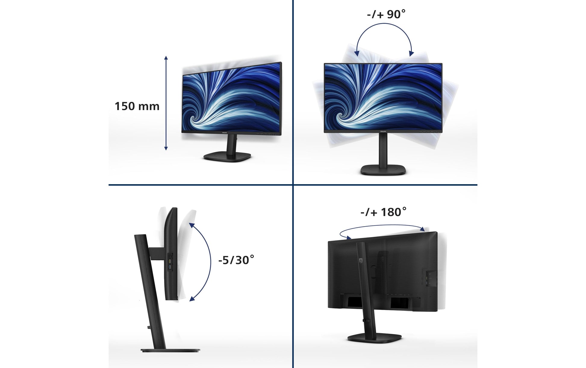 Philips 24B2U3301/00 – Monitor, 23,8", IPS, 120 Hz, USB-C, Lautsprecher, USB-Hub, Adaptive Sync, Schwarz