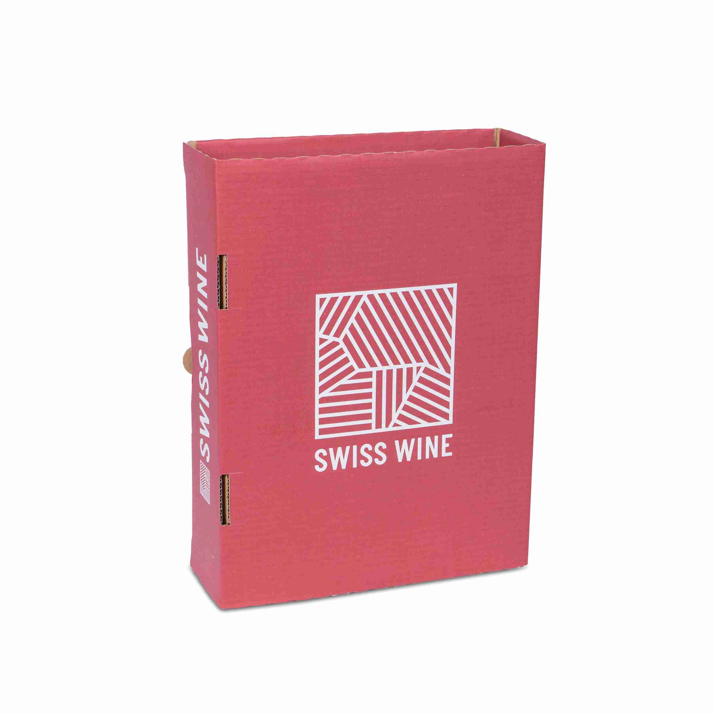 Swisswine Weinversandkarton – für 3 × 0,75 l, max. 310 mm & Ø90 mm – 352 × 200 × 100 mm, rot, Wellkarton – 1 Palette (400 Stk.)