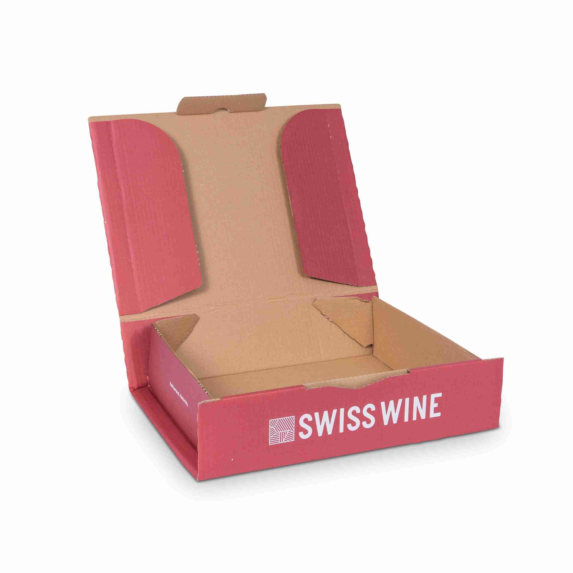 Swisswine Weinversandkarton – für 3 × 0,75 l, max. 310 mm & Ø90 mm – 352 × 200 × 100 mm, rot, Wellkarton – 1 Palette (400 Stk.)