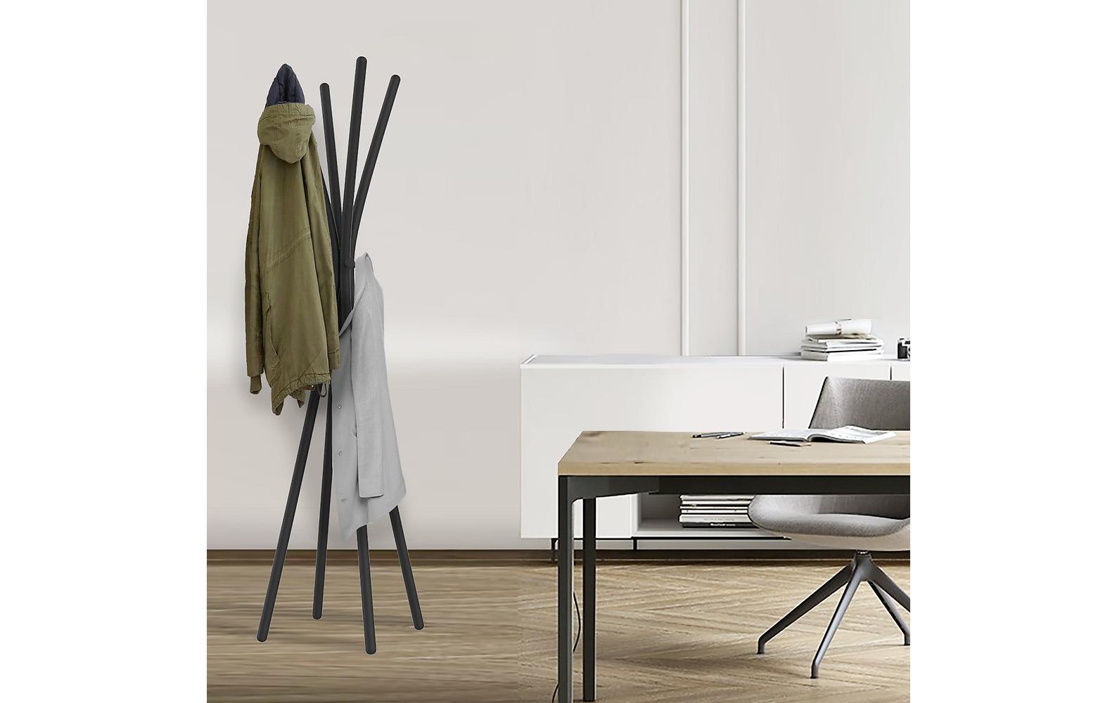 Unilux Garderobenständer TOTEM – Metall, Schwarz, 175 cm, 8 Haken