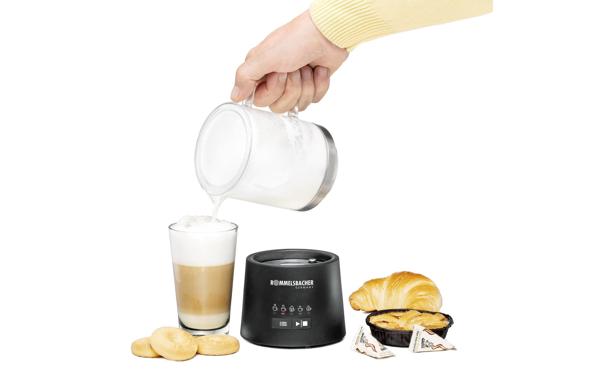 Rommelsbacher Elektrischer Milchschäumer MS 625 – Füllmenge 500 ml, Schaum 250 ml, 600 W, Schwarz