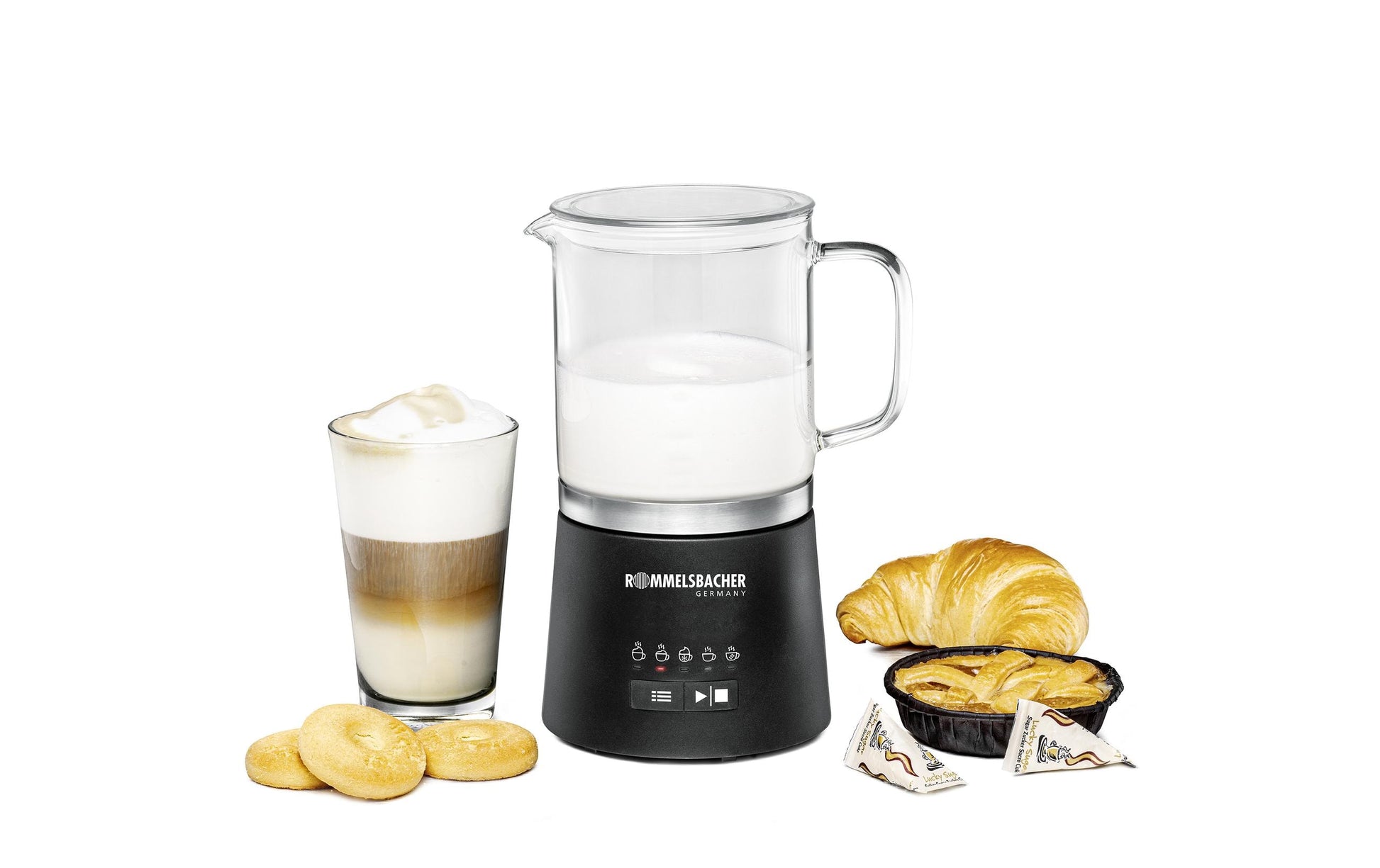 Rommelsbacher Elektrischer Milchschäumer MS 625 – Füllmenge 500 ml, Schaum 250 ml, 600 W, Schwarz