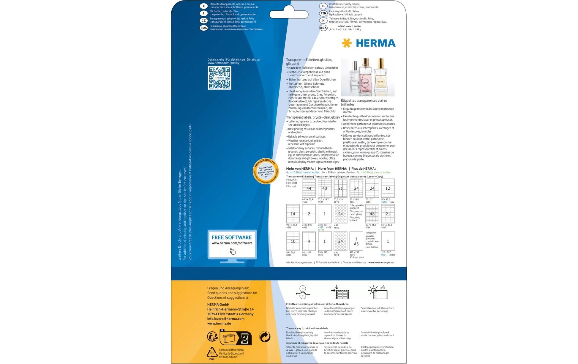 HERMA Druckeretiketten, Ø 40 mm (A4), transparent, Folie, permanent, 25 Blatt (600 Etiketten)