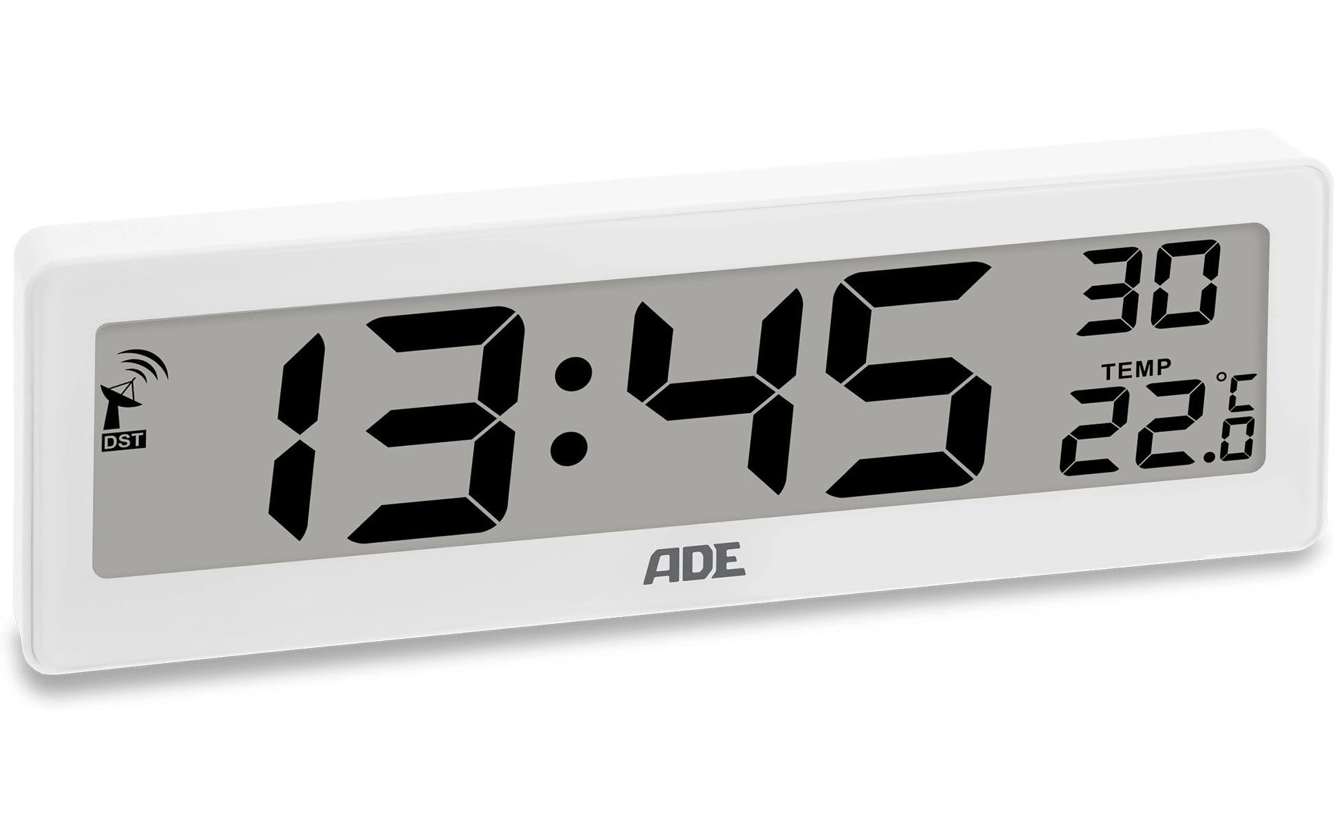 ADE Wecker CK1704-1 Funk – Digital – 21,6 × 2,2 × 7,2 cm, Weiss, Schlummerfunktion, Thermometer