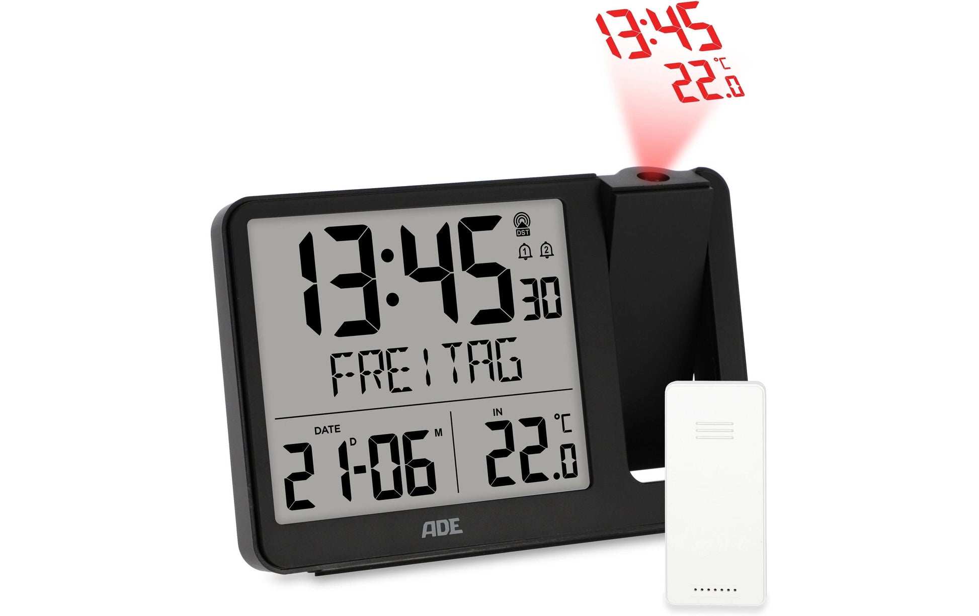 ADE Wecker CK2406-1 – digital – 15,4 × 10,4 × 4,2 cm, schwarz, Schlummerfunktion, Thermometer