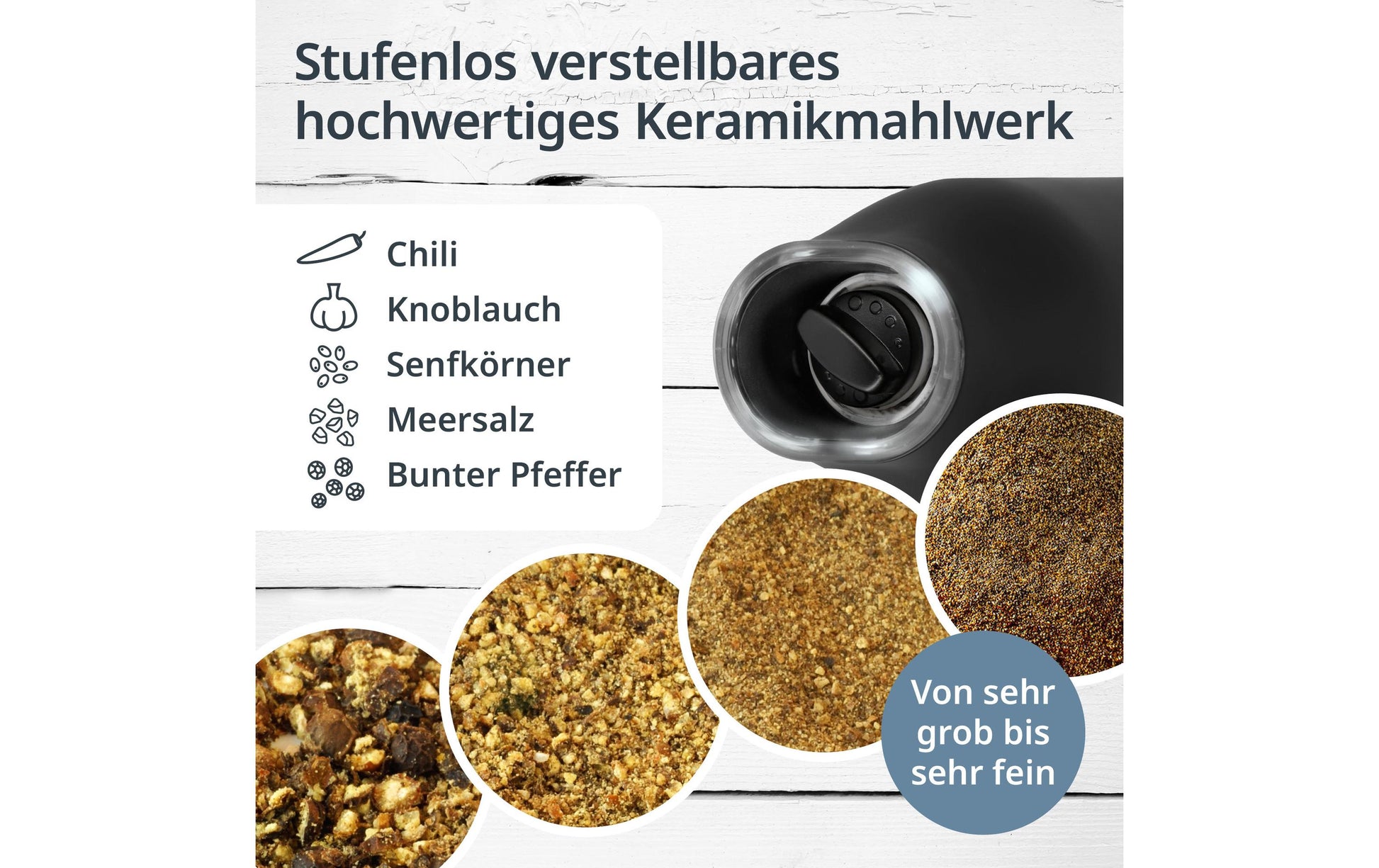 ADE Salz- und Pfeffermühle 18,3 cm, Glas/Kunststoff, Keramikmahlwerk, 2er-Set, Schwarz/Weiss