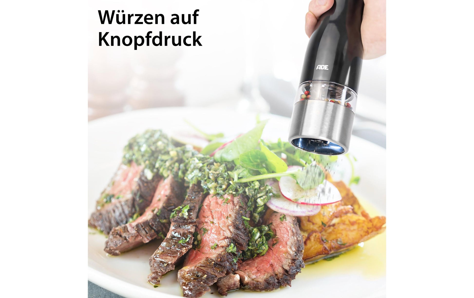 ADE Salz-/Pfeffermühle 20,5 cm, Keramik, Schwarz, batteriebetrieben