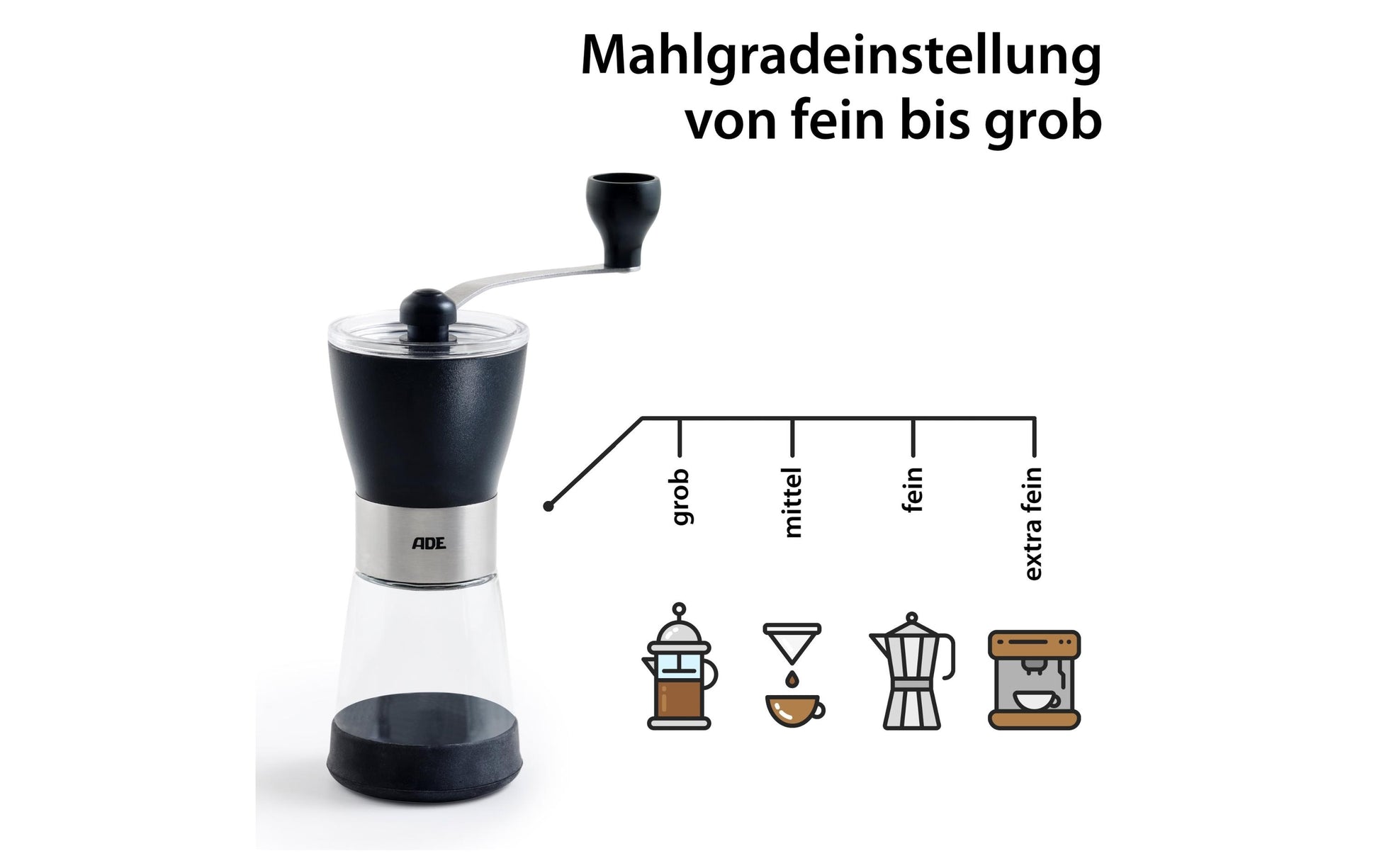 ADE e2–93 Kaffeemühle 65 g, Ø 7,2 x 16,5 cm, Keramik (Mahlwerk), Schwarz