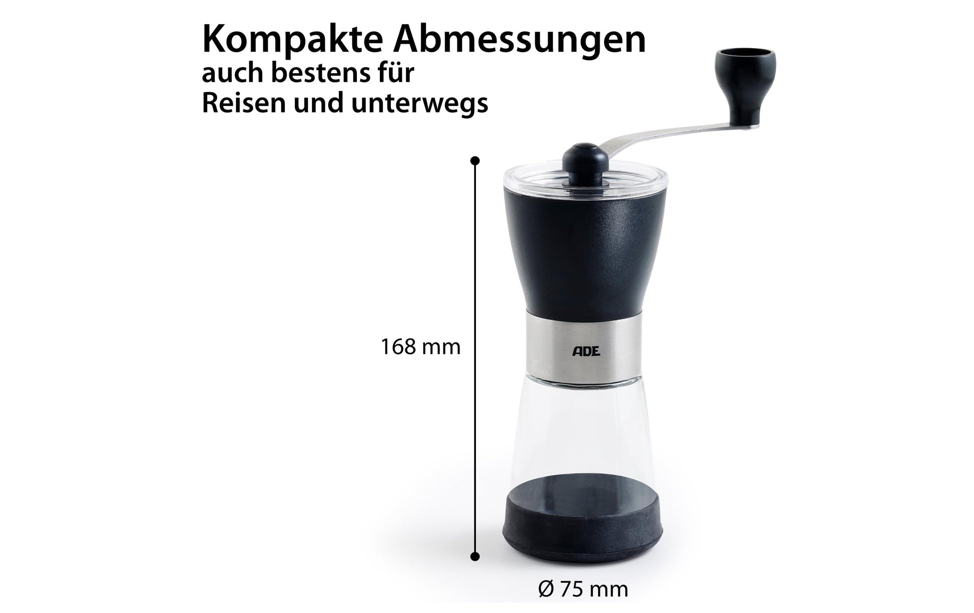 ADE e2–93 Kaffeemühle 65 g, Ø 7,2 x 16,5 cm, Keramik (Mahlwerk), Schwarz
