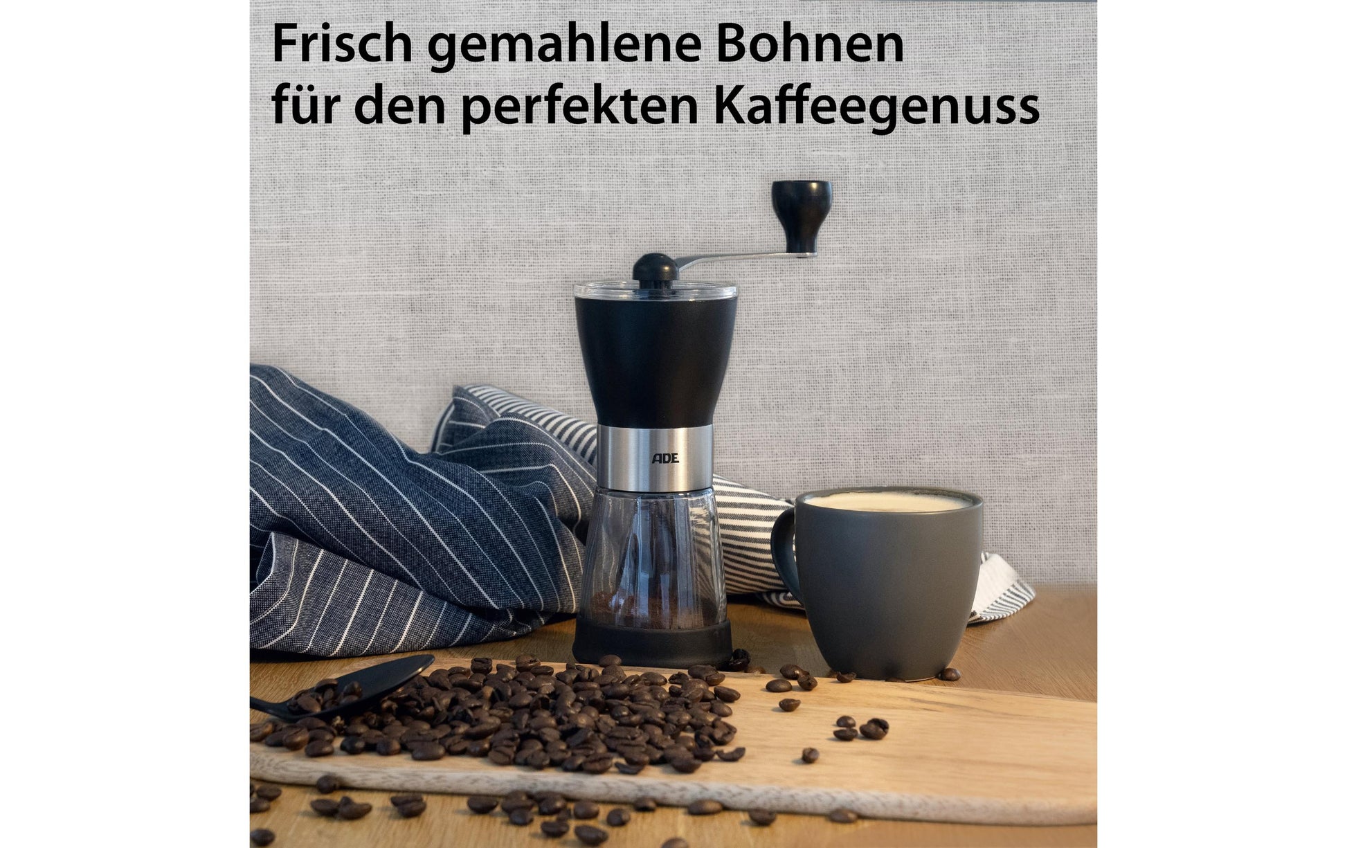 ADE e2–93 Kaffeemühle 65 g, Ø 7,2 x 16,5 cm, Keramik (Mahlwerk), Schwarz