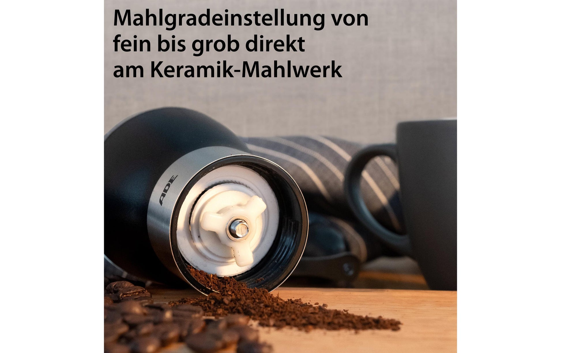 ADE e2–93 Kaffeemühle 65 g, Ø 7,2 x 16,5 cm, Keramik (Mahlwerk), Schwarz