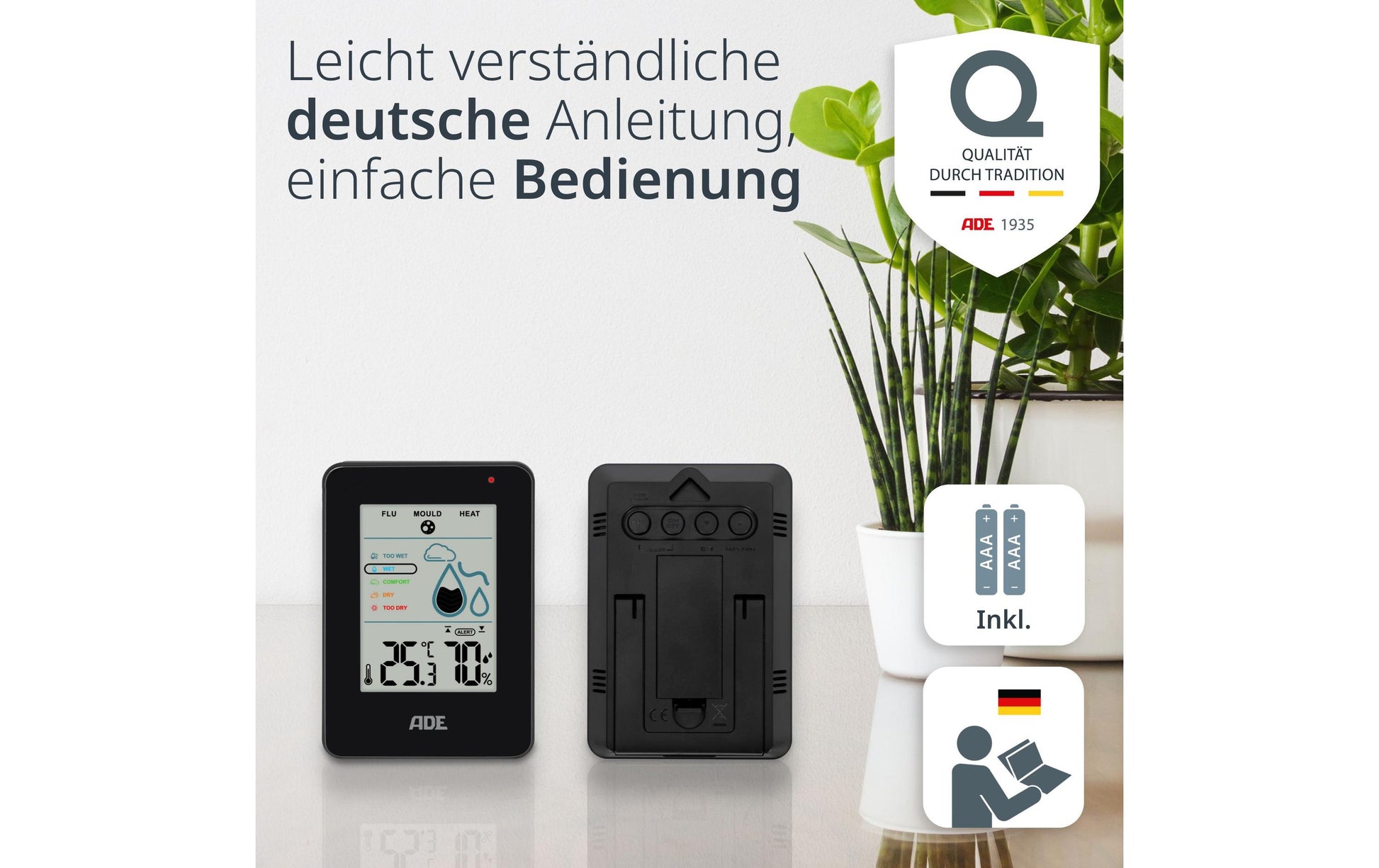ADE WS2310-2 Thermo-Hygrometer (Handgerät) – 0–50 °C, 20–95 % rF, Innen