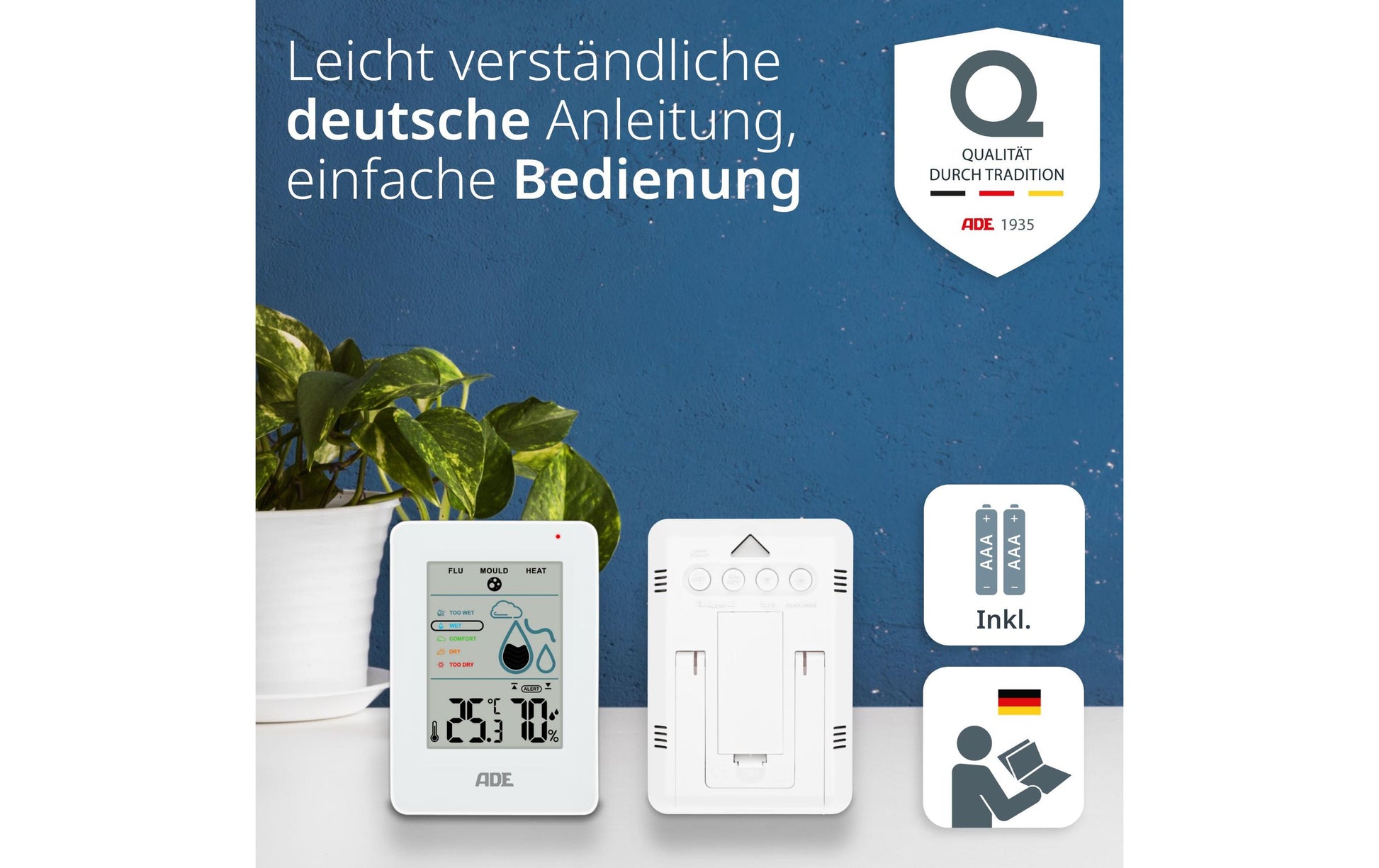 ADE WS2310-1 Thermo-Hygrometer (Handgerät) – 0–50 °C, 20–95 %, Innen