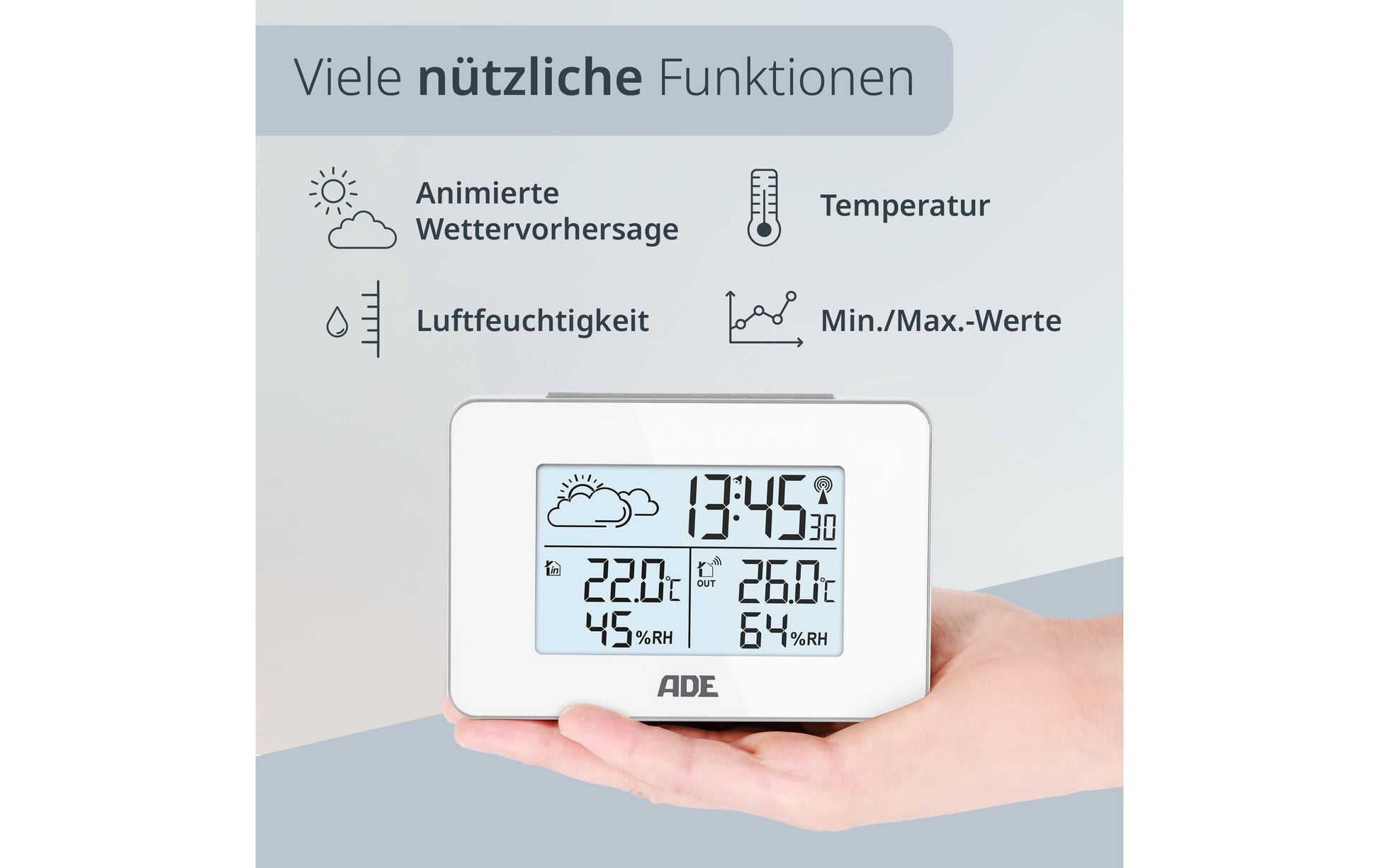 ADE WS2136-2 Temperatur-/Feuchtesensor – 433 MHz, −20–60 °C, 20–95 %, Innen/Aussen